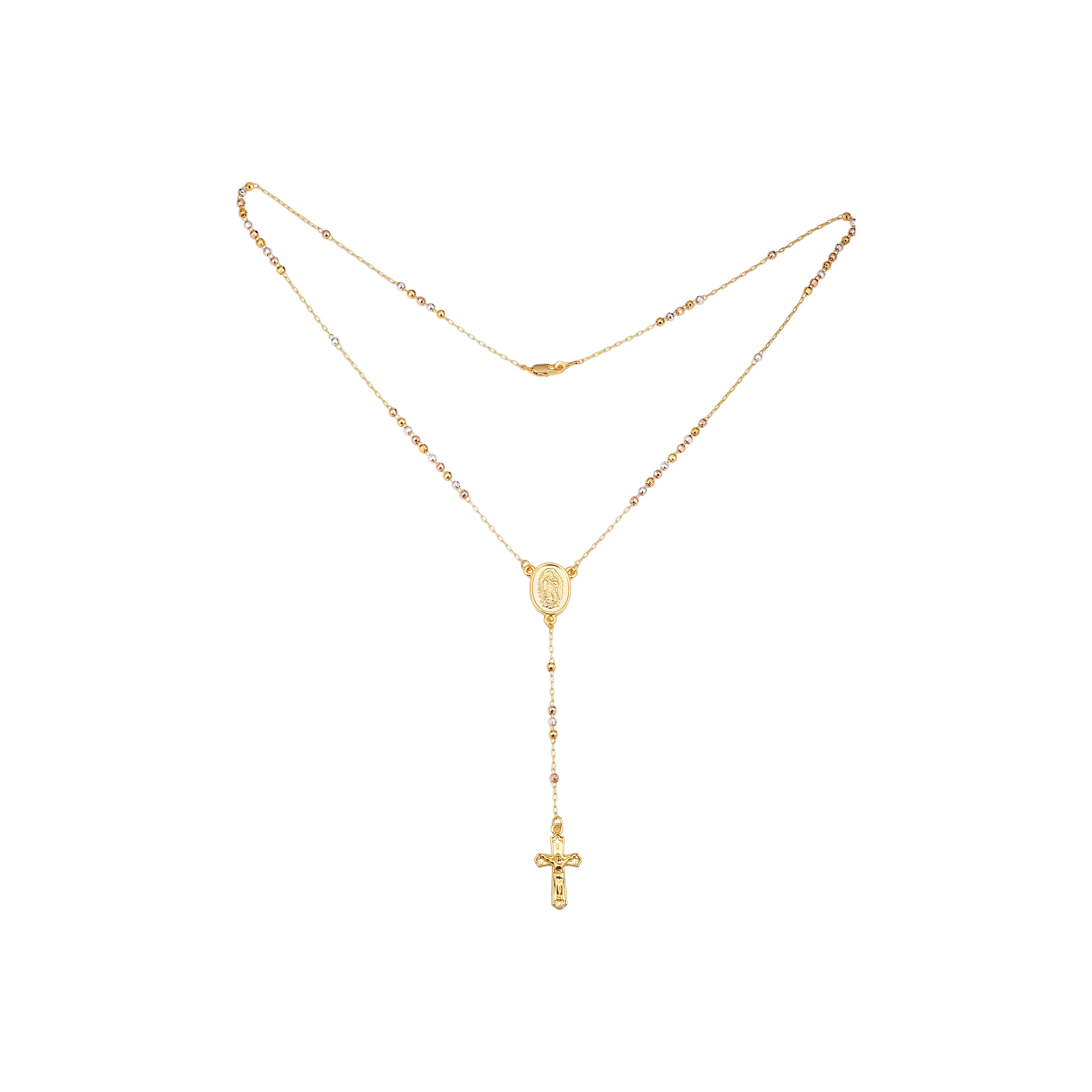 Italian Virgin of Guadalupe Catholic Rosary Necklace plated in 14K Gold, 14K Gold two tone