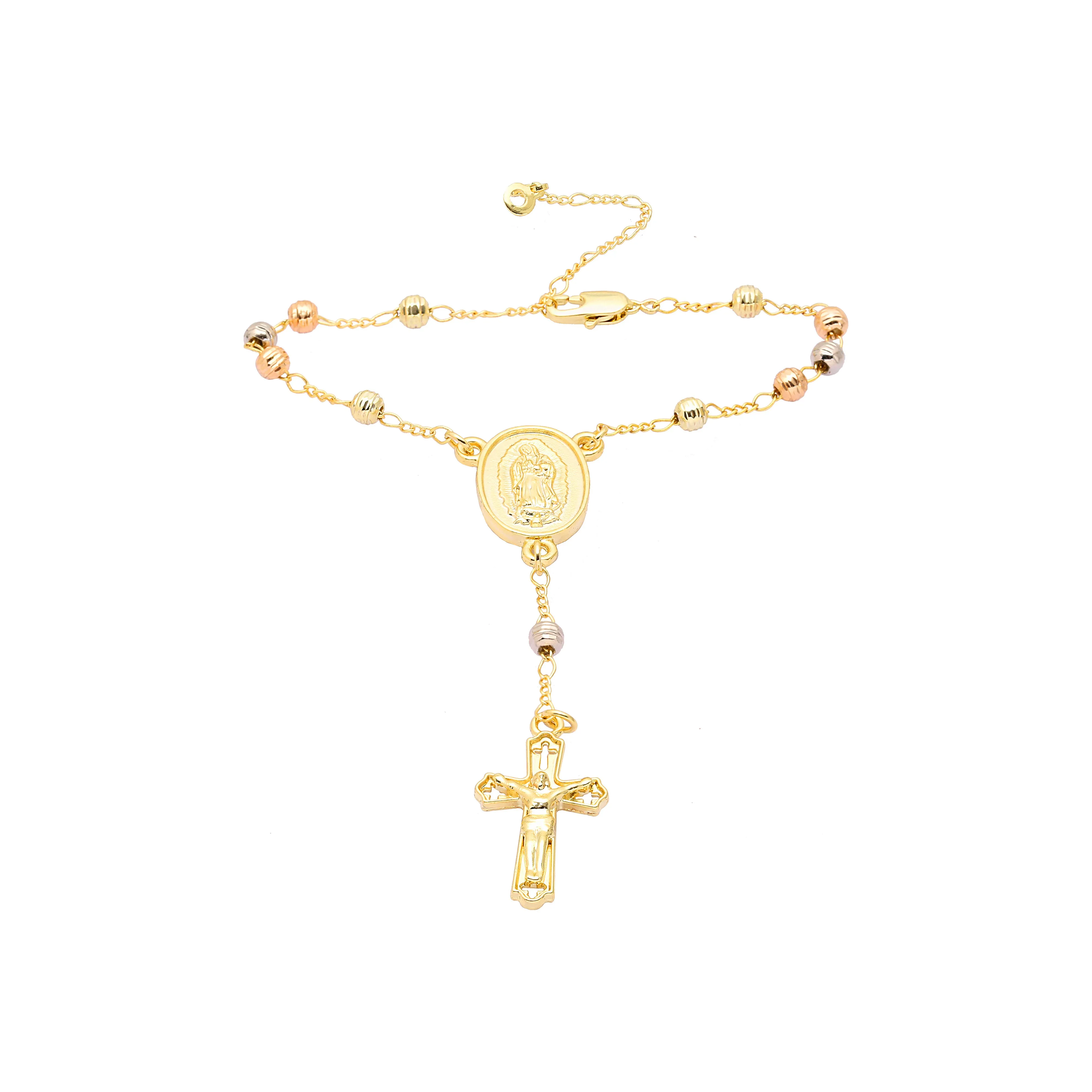 Italian Virgin of Guadalupe Catholic Rosary Necklace plated in 14K Gold, 14K Gold two tone