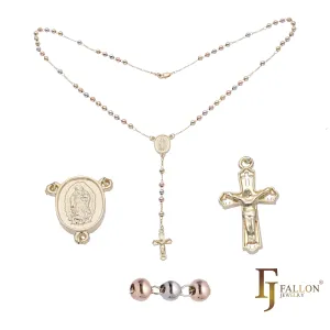 Italian Virgin of Guadalupe Catholic Rosary Necklace plated in 14K Gold, 14K Gold two tone