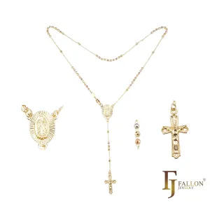 Italian Virgin of Guadalupe Catholic Rosary Necklace plated in 14K Gold, 14K Gold two tone