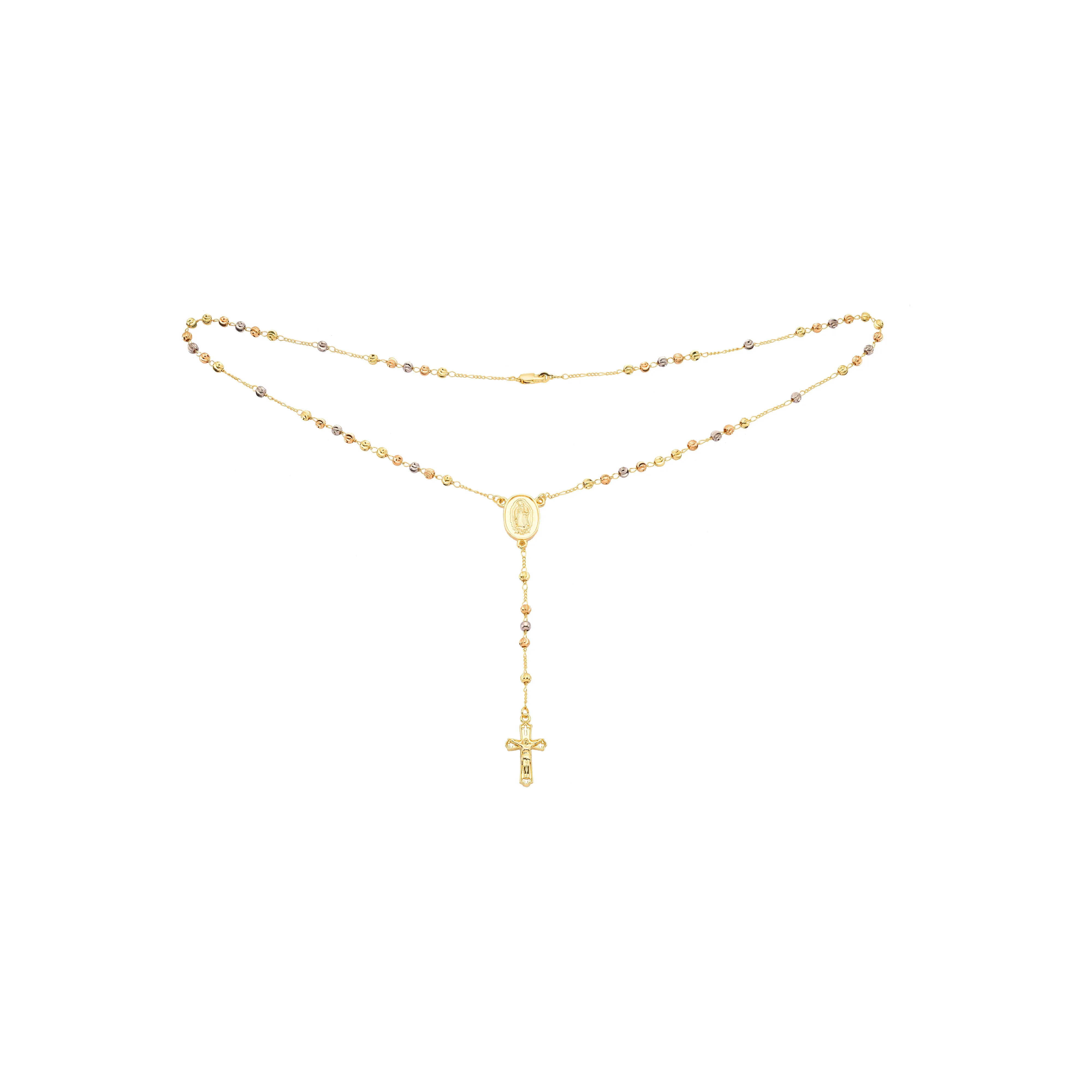 Italian Virgin of Guadalupe Catholic Rosary Necklace plated in 14K Gold two tone