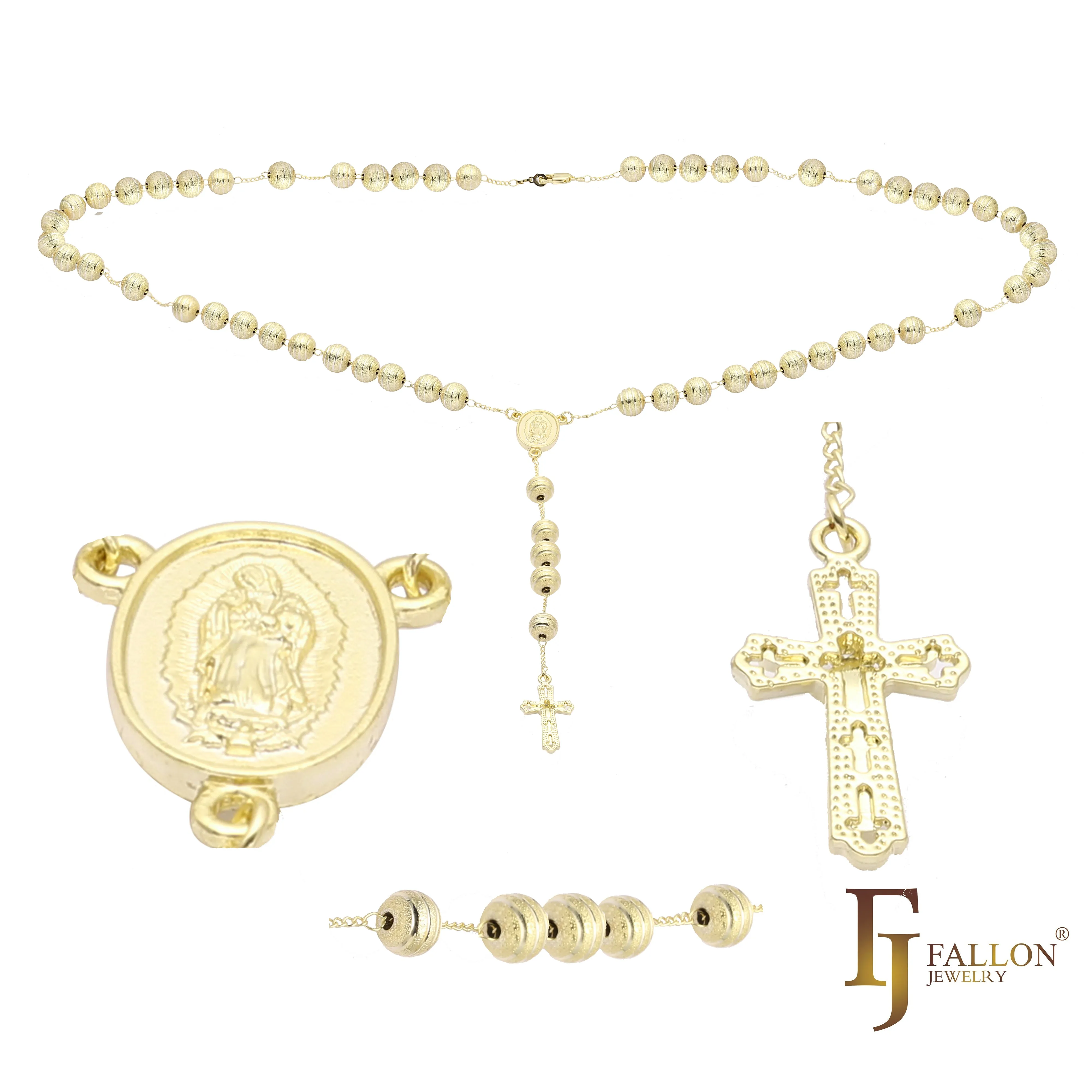 Italian Virgin of Guadalupe Catholic Rosary Necklace plated in 14K Gold two tone