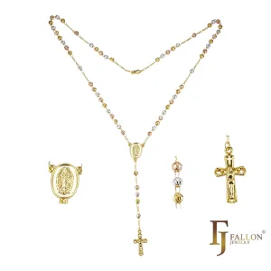 Italian Virgin of Guadalupe Catholic Rosary Necklace plated in 14K Gold two tone