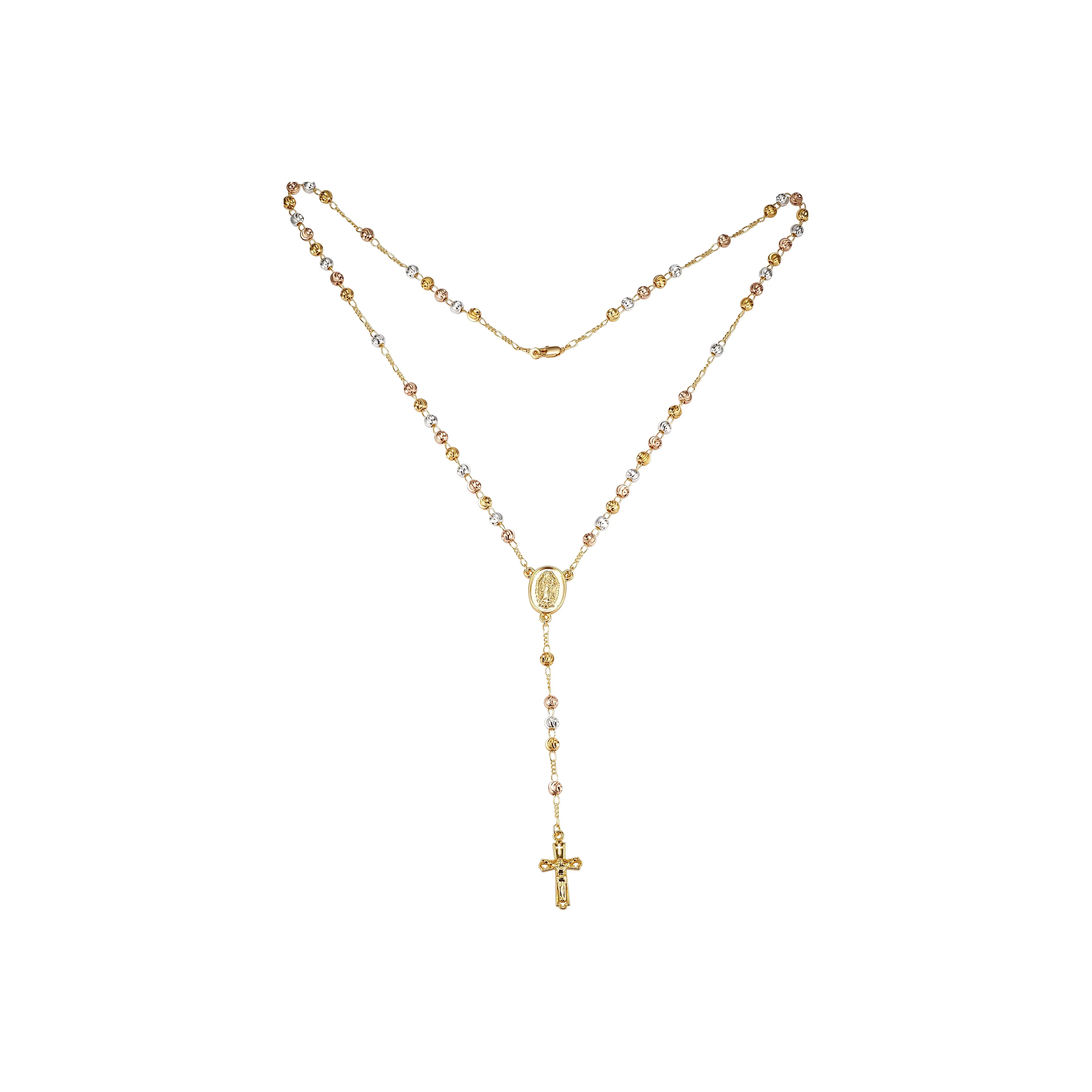 Italian Virgin of Guadalupe Catholic Rosary Necklace plated in 14K Gold two tone