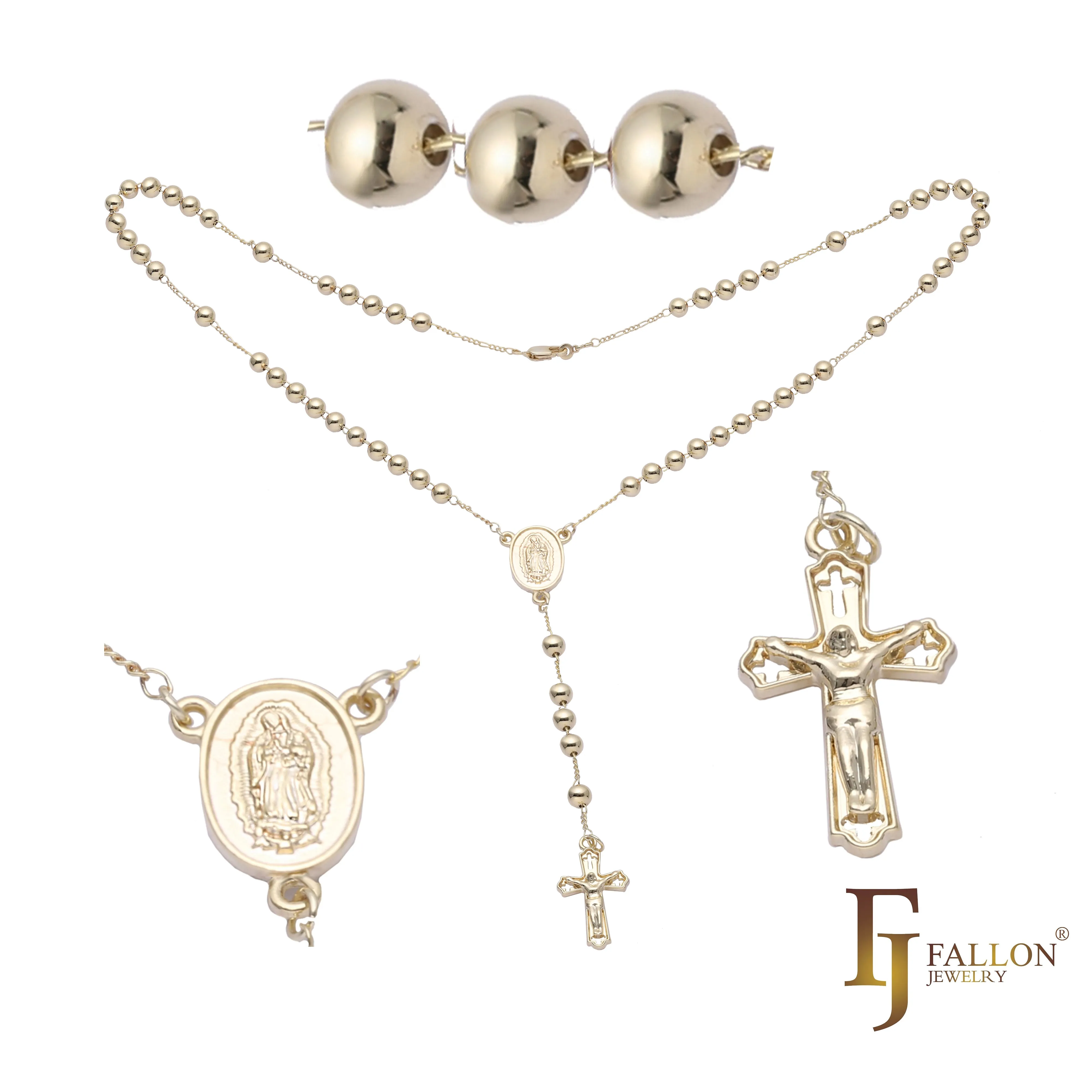 Italian Virgin of Guadalupe Catholic Rosary Necklace plated in 14K Gold two tone