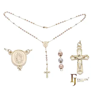 Italian Virgin of Guadalupe Catholic Rosary Necklace plated in 14K Gold two tone