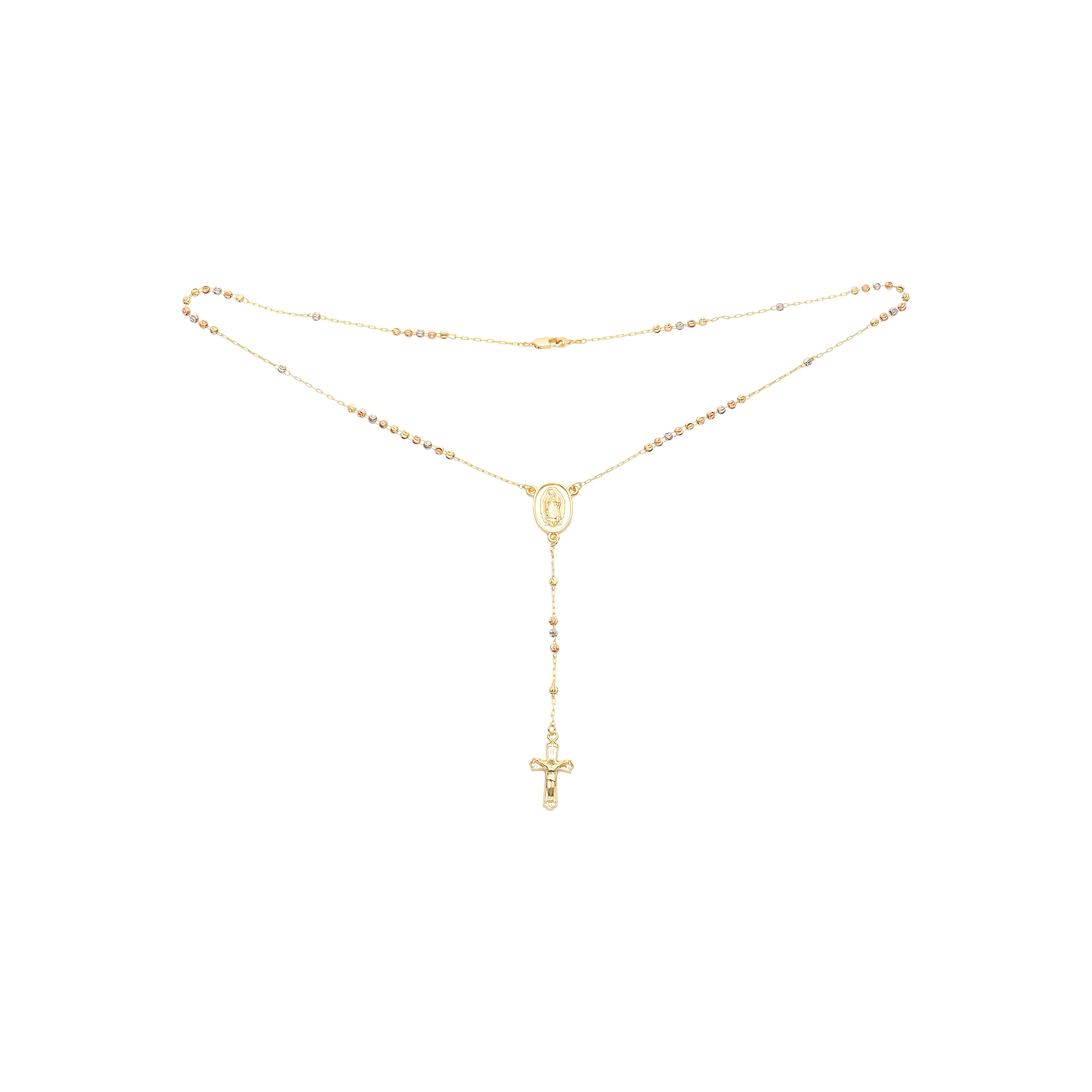 Italian Virgin of Guadalupe Catholic Rosary Necklace plated in 14K Gold two tone