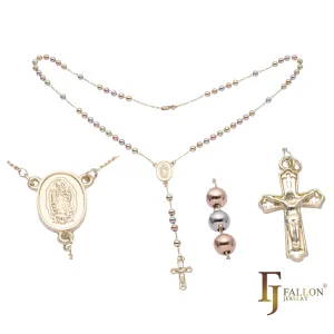 Italian Virgin of Guadalupe Catholic Rosary Necklace plated in 14K Gold two tone