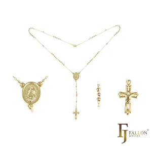 Italian Virgin of Guadalupe Catholic Rosary Necklace plated in 14K Gold two tone