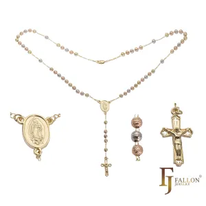 Italian Virgin of Guadalupe Catholic Rosary Necklace plated in 14K Gold two tone