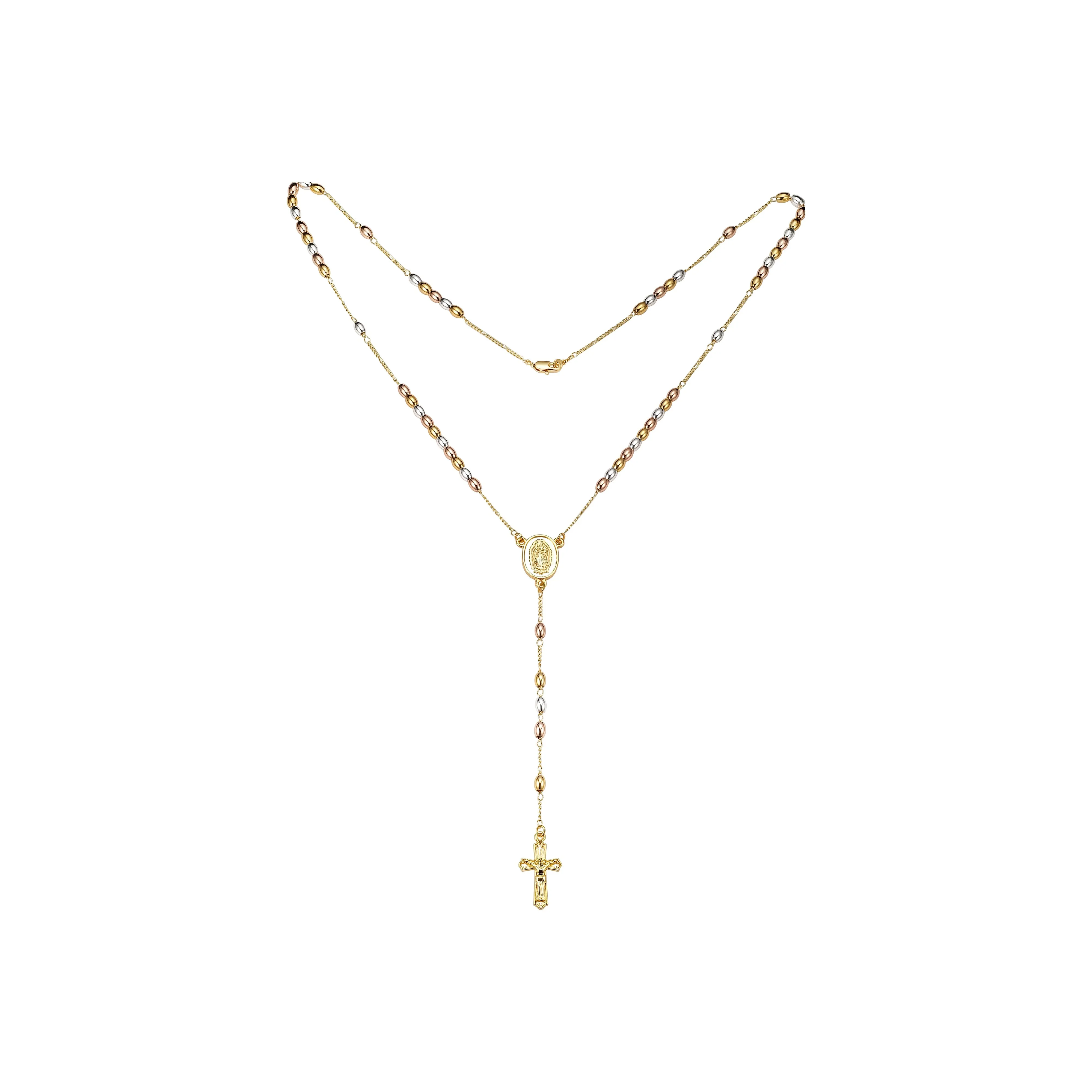 Italian Virgin of Guadalupe Catholic Rosary Necklace plated in 14K Gold