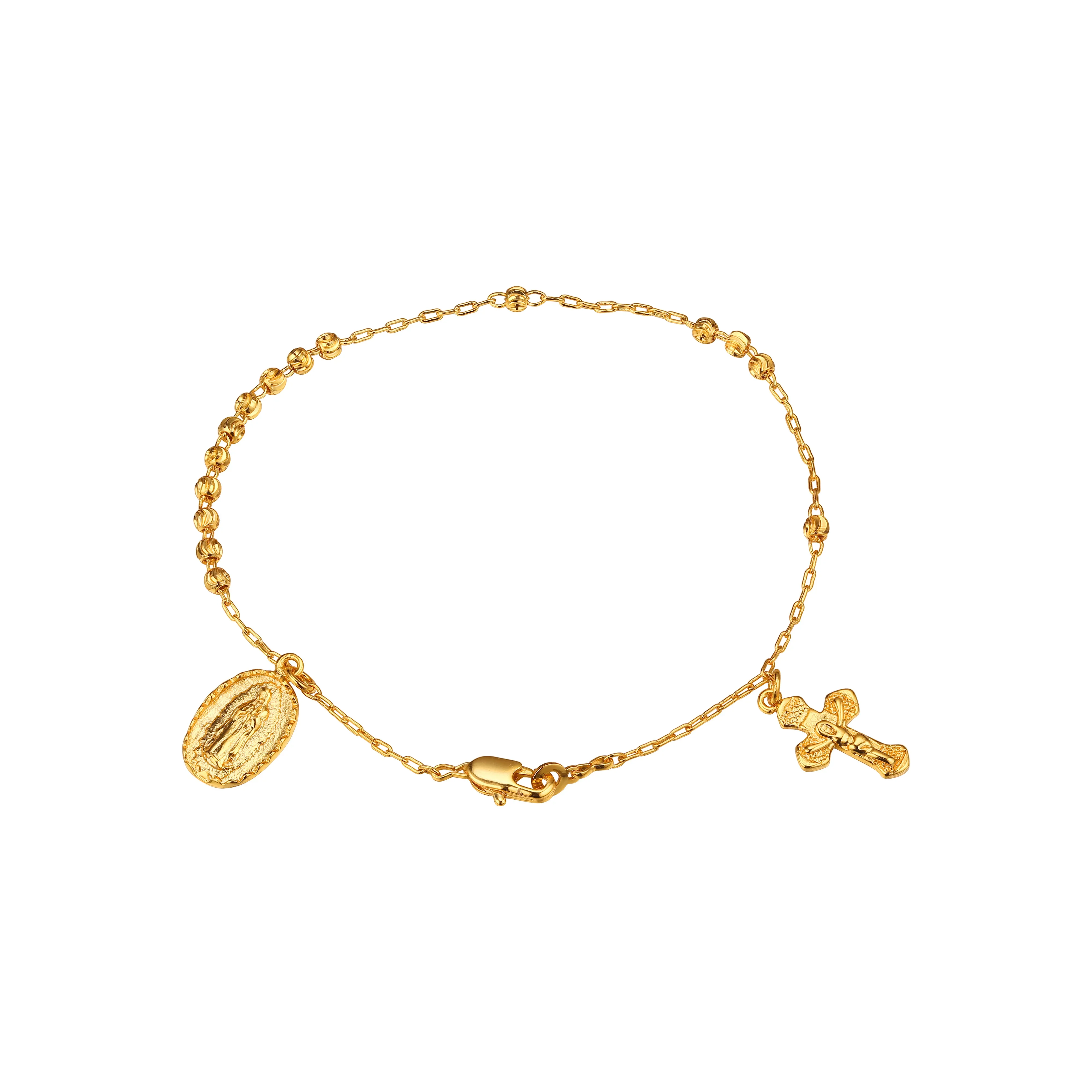 Italian Virgin of Guadalupe Catholic Rosary Necklace plated in 14K Gold