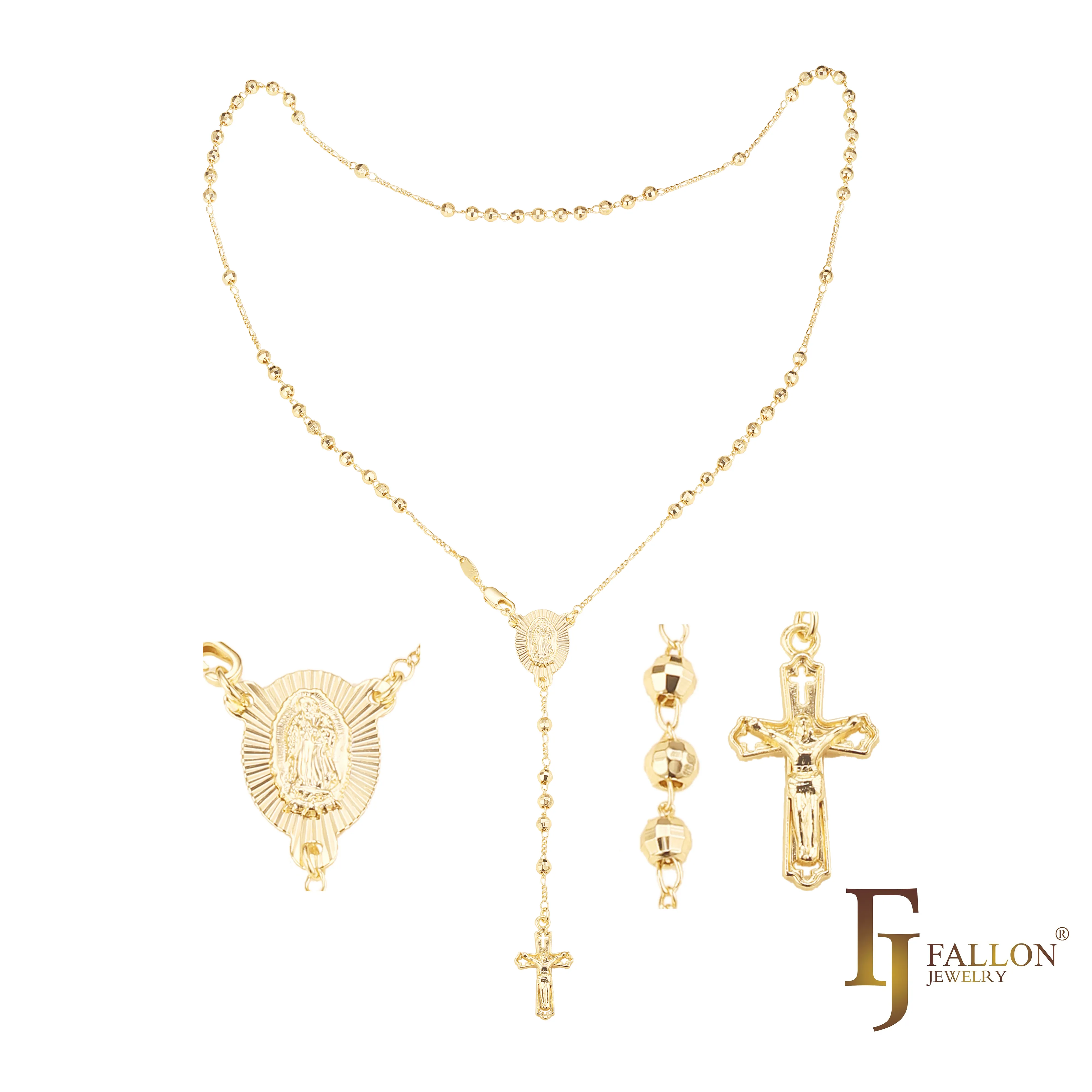 Italian Virgin of Guadalupe Catholic Rosary Necklace plated in 14K Gold