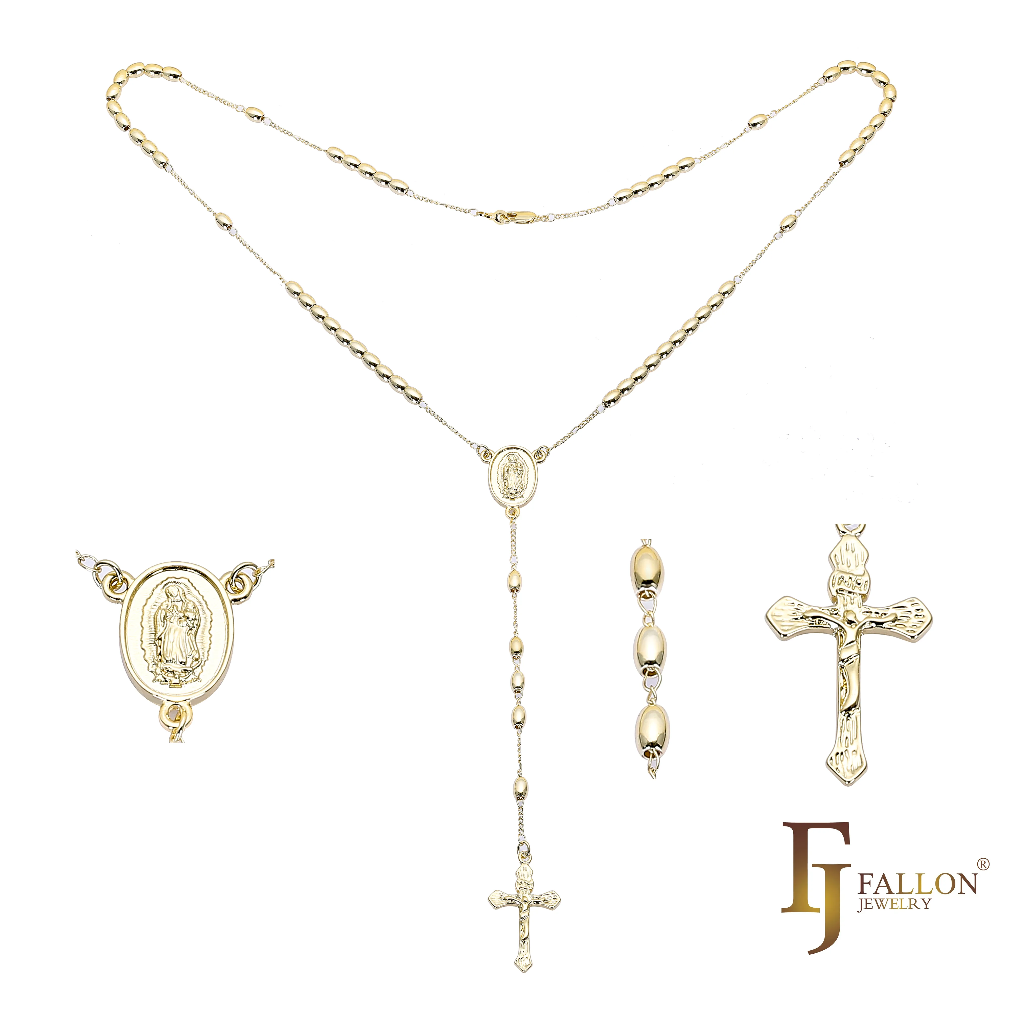 Italian Virgin of Guadalupe Catholic Rosary Necklace plated in 14K Gold