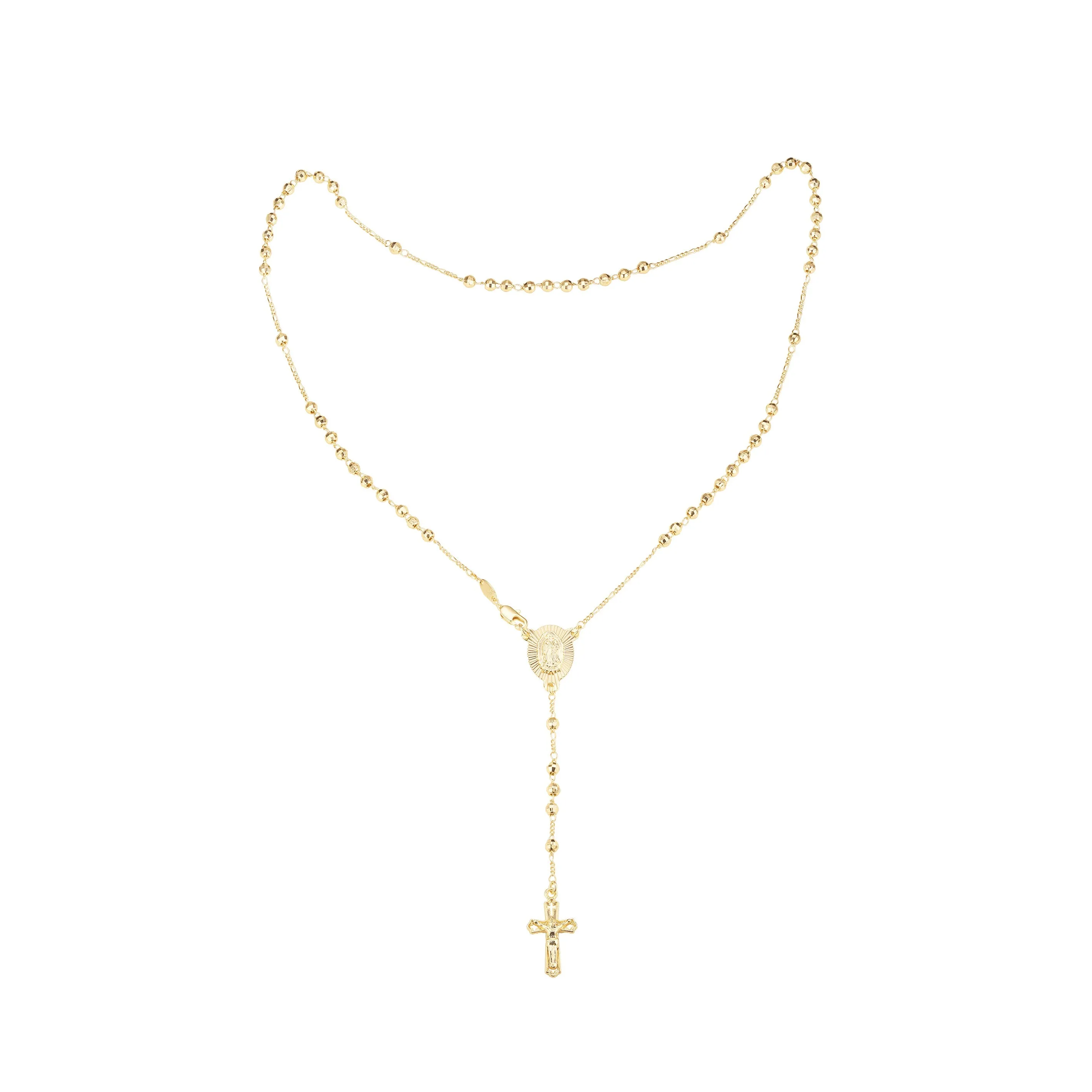 Italian Virgin of Guadalupe Catholic Rosary Necklace plated in 14K Gold