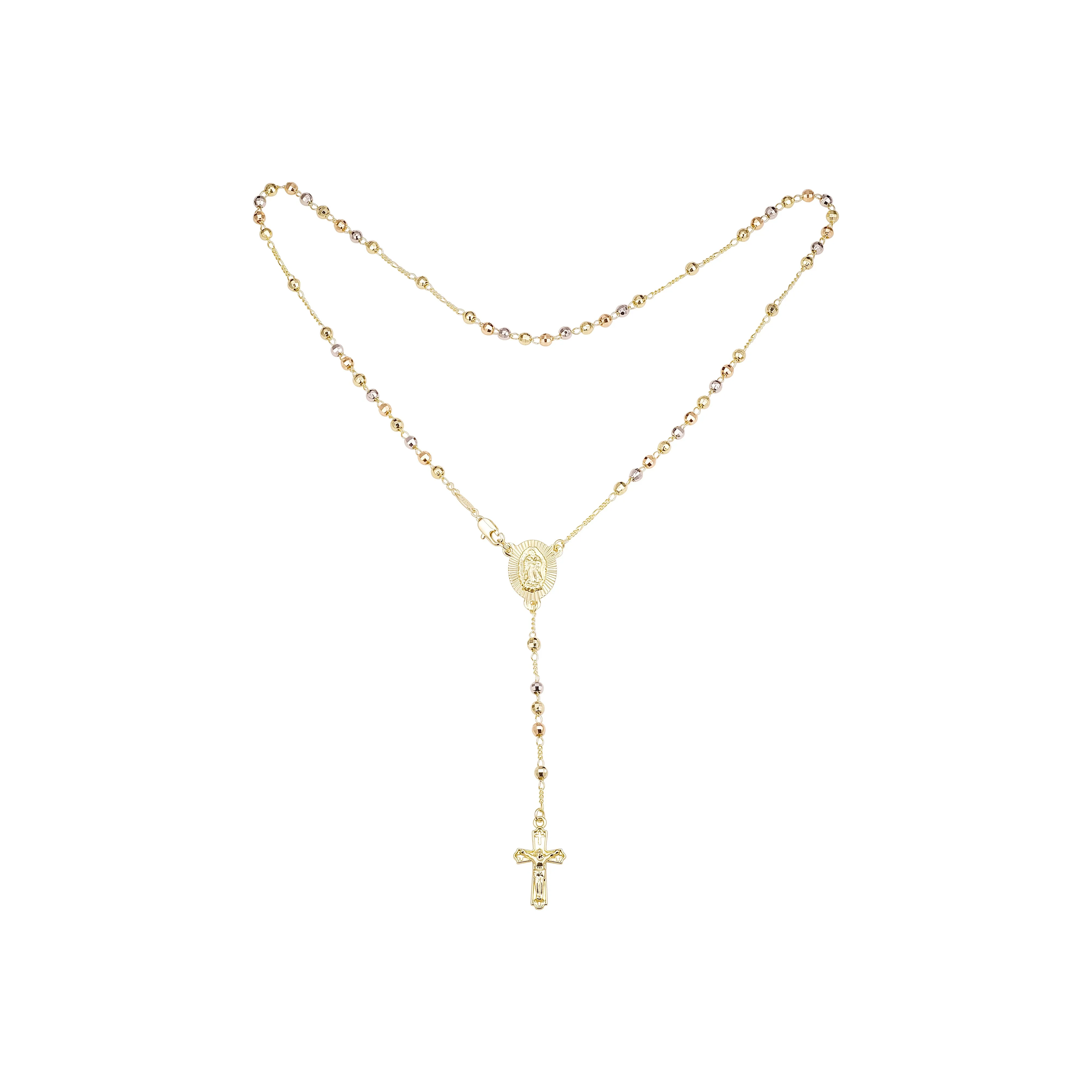 Italian Virgin of Guadalupe Catholic Rosary Necklace plated in 14K Gold