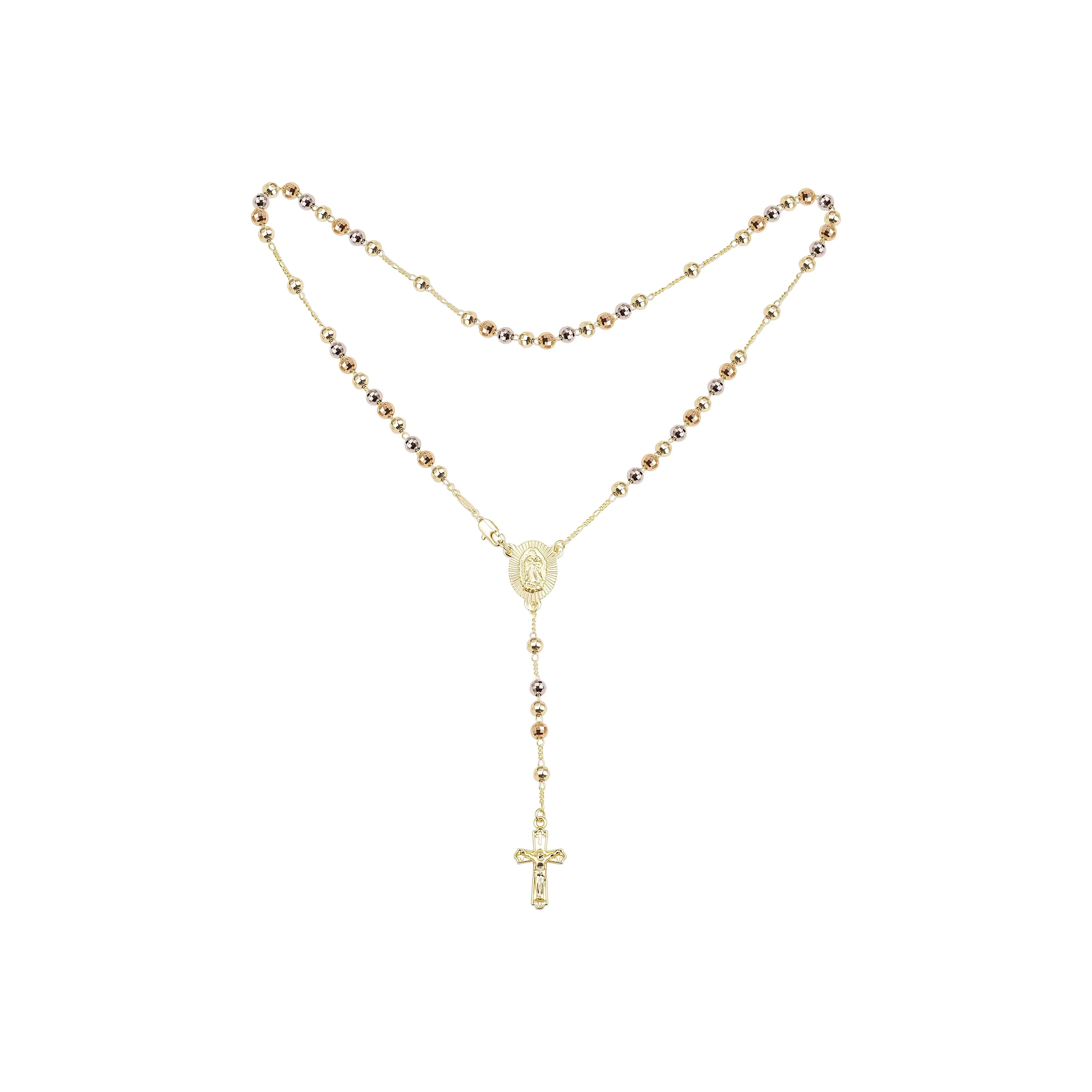 Italian Virgin of Guadalupe Catholic Rosary Necklace plated in 14K Gold