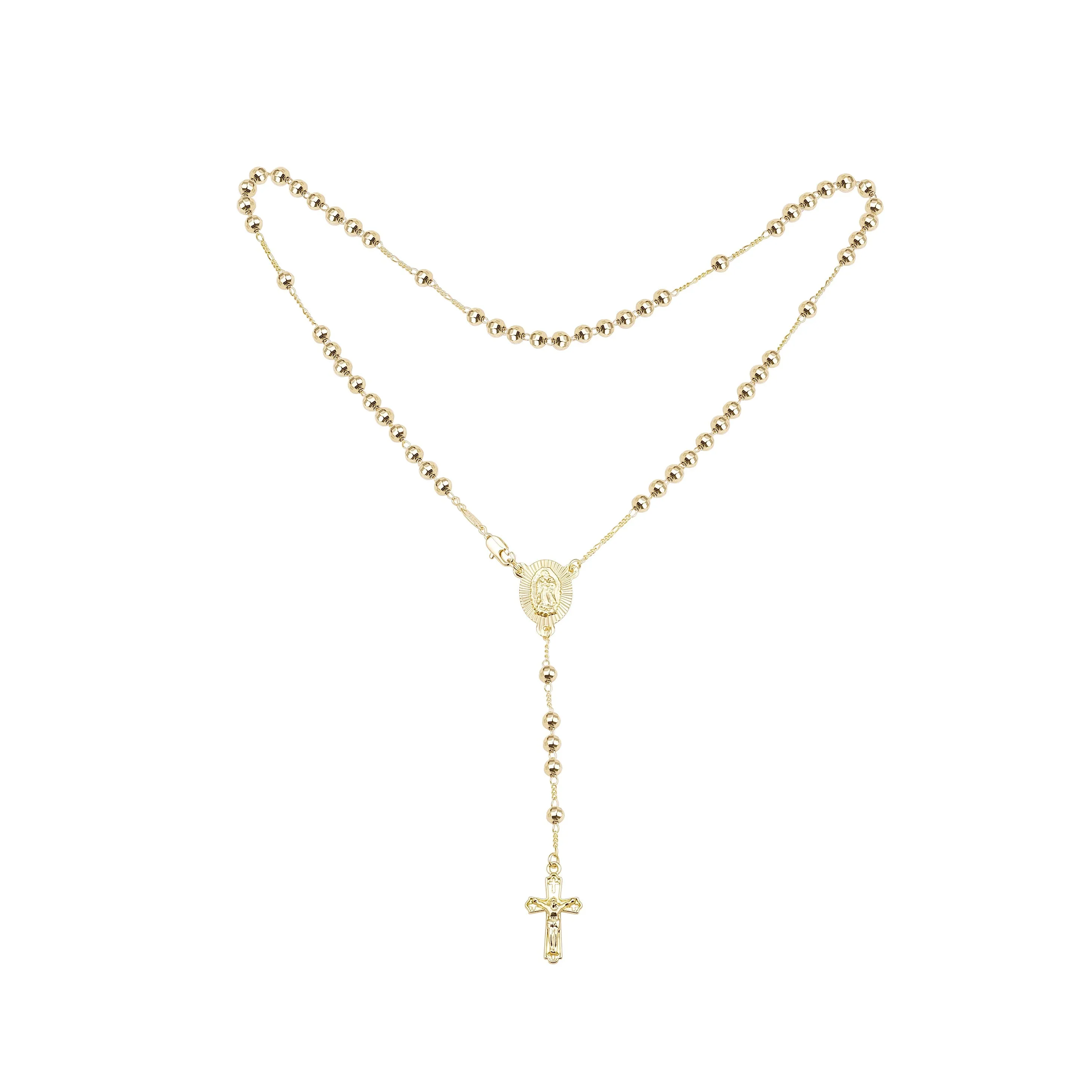 Italian Virgin of Guadalupe Catholic Rosary Necklace plated in 14K Gold