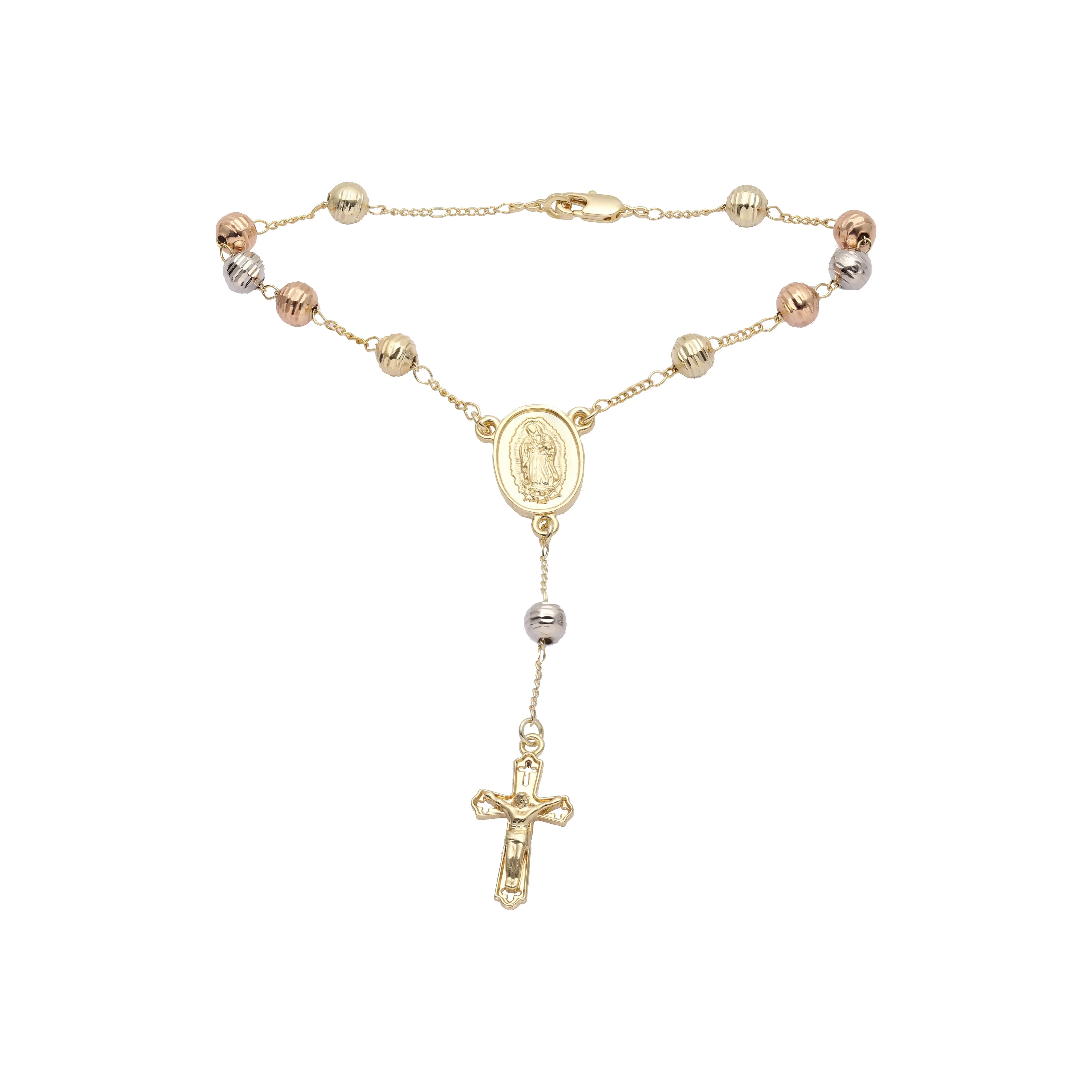 Italian Virgin of Guadalupe Catholic Rosary Necklace plated in 14K Gold
