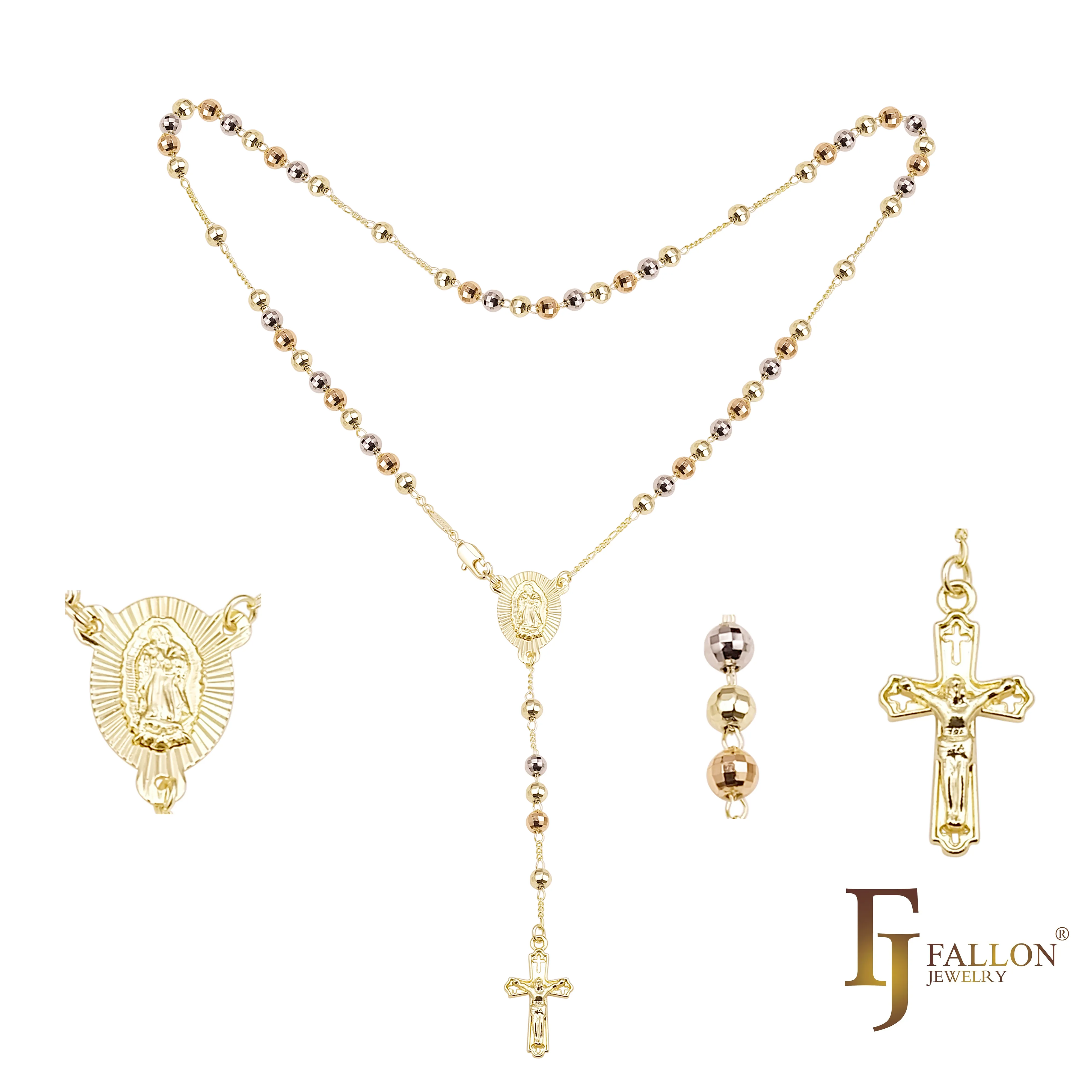 Italian Virgin of Guadalupe Catholic Rosary Necklace plated in 14K Gold