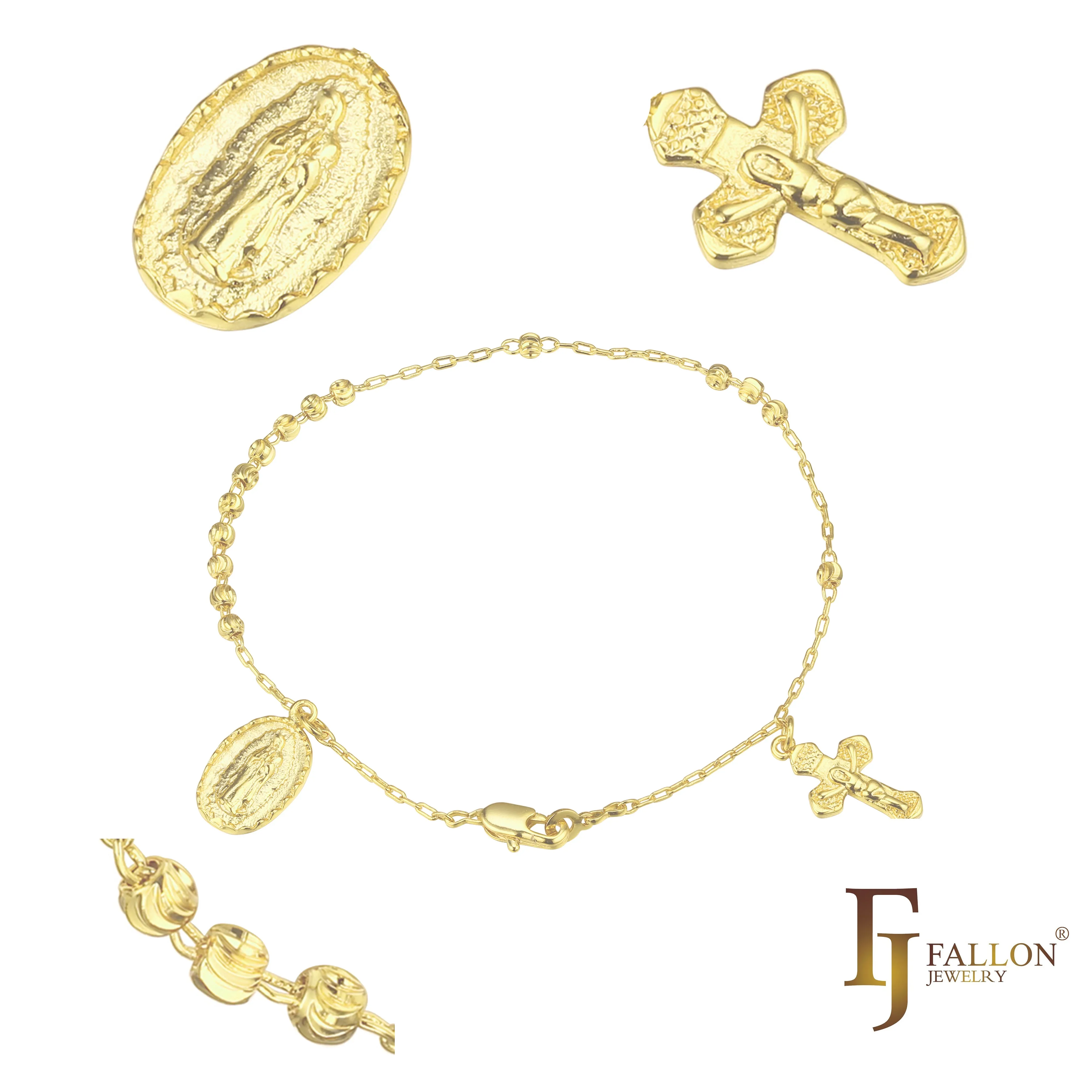 Italian Virgin of Guadalupe Catholic Rosary Necklace plated in 14K Gold