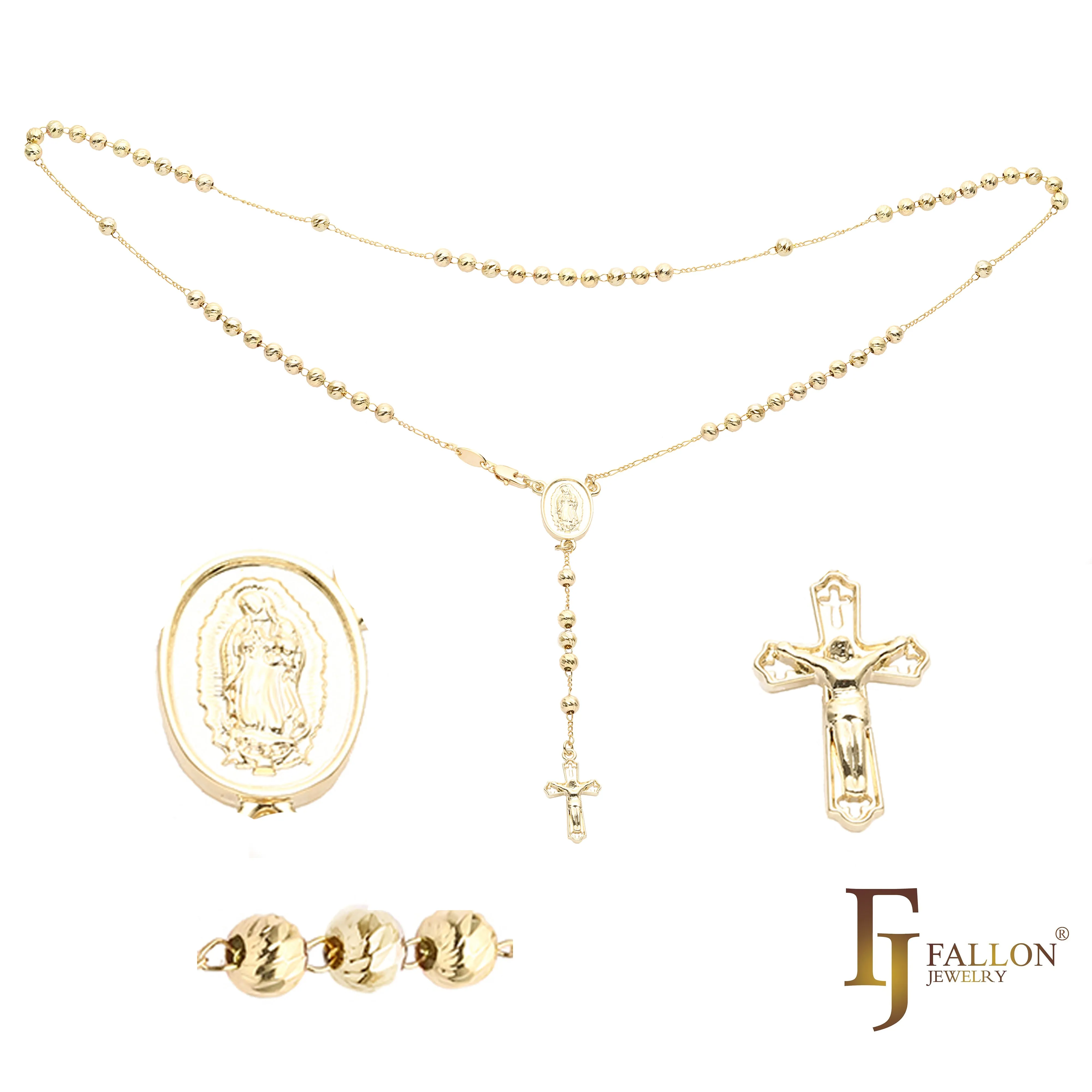Italian Virgin of Guadalupe Catholic Rosary Necklace plated in 18K Gold, 14K Gold, 14K Gold two tone