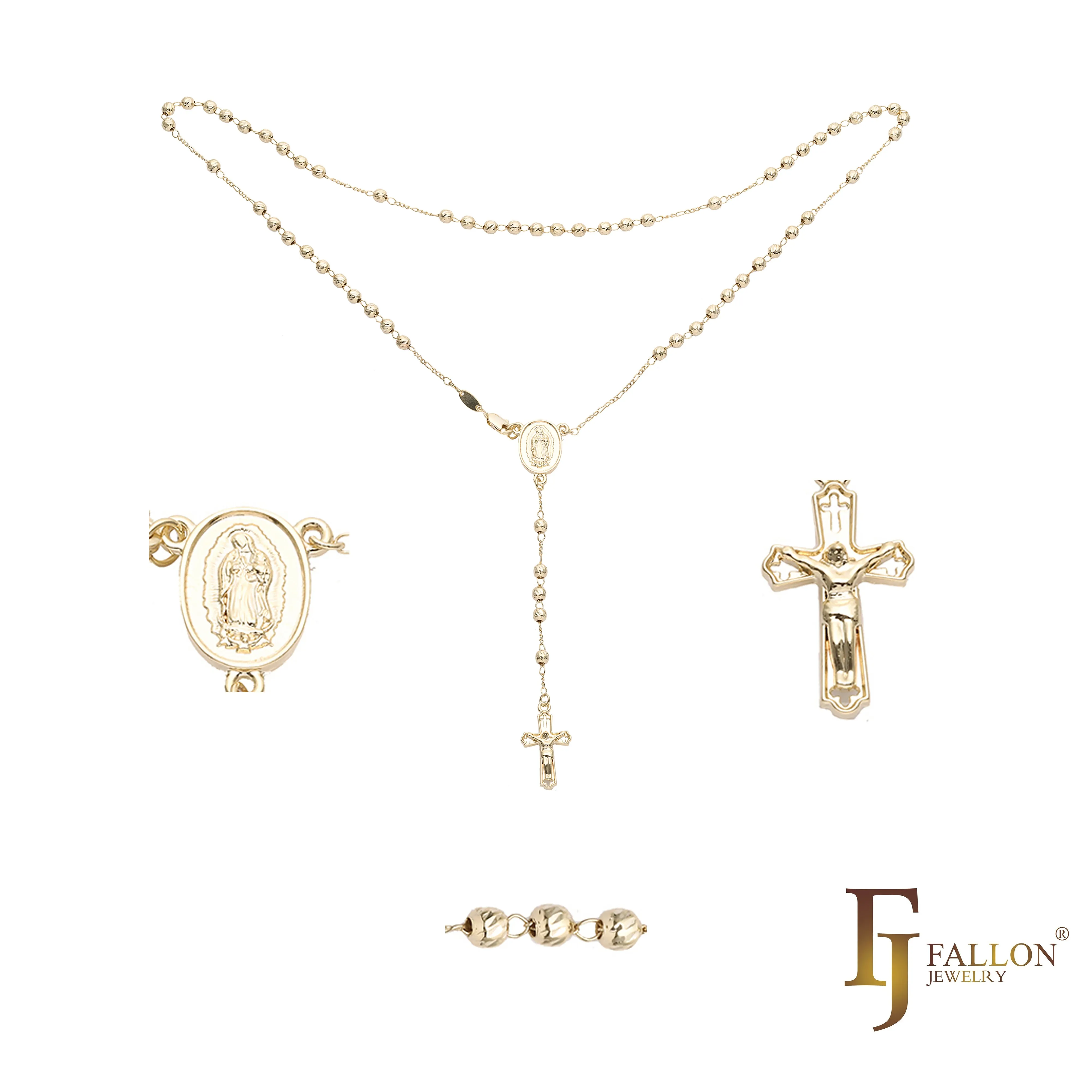 Italian Virgin of Guadalupe Catholic Rosary Necklace plated in 18K Gold, 14K Gold, 14K Gold two tone