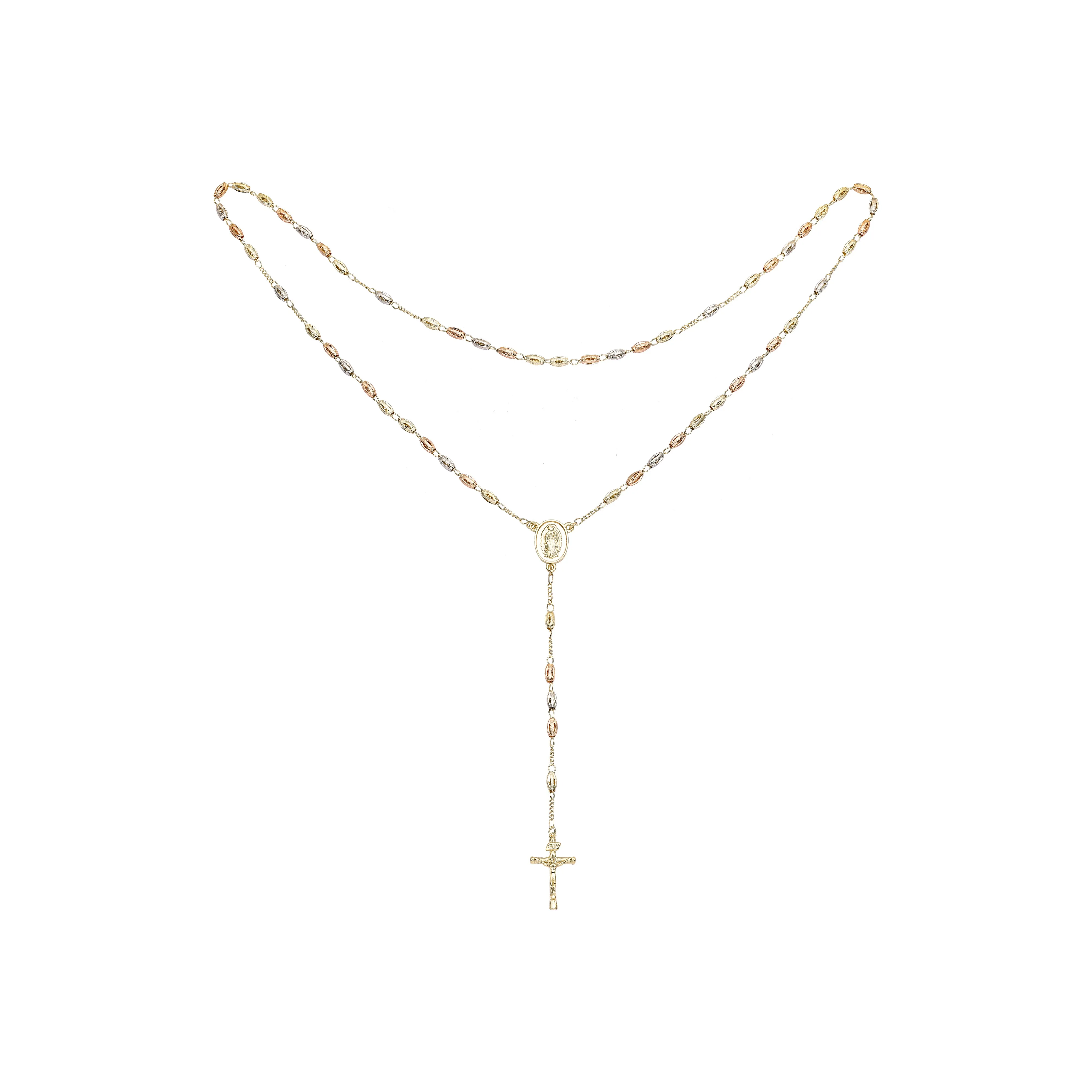 Italian Virgin of Guadalupe Catholic Rosary Necklace plated in 18K Gold, 14K Gold, 14K Gold two tone