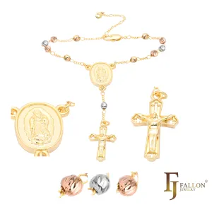 Italian Virgin of Guadalupe Catholic Rosary Necklace plated in 18K Gold, 14K Gold, 14K Gold two tone