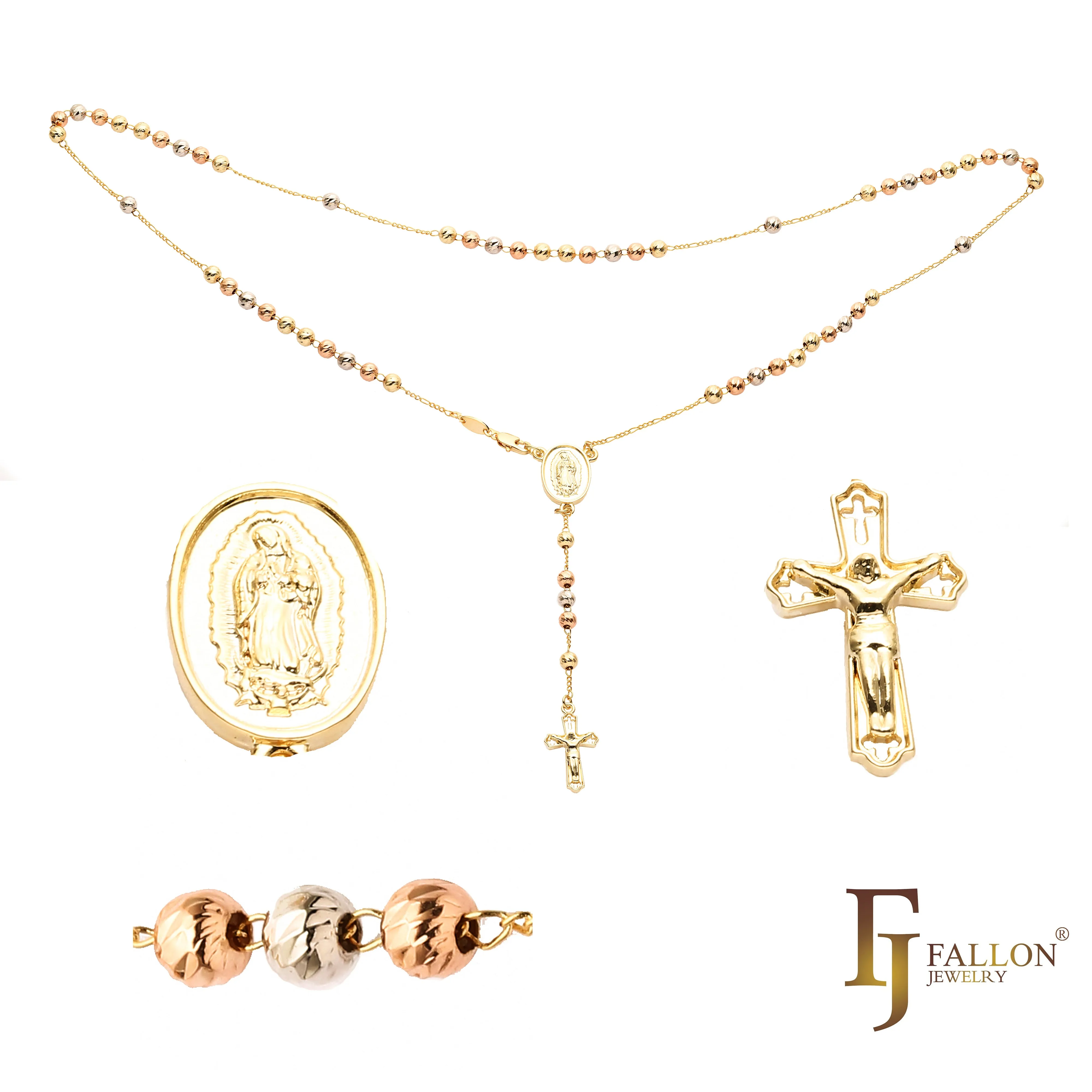 Italian Virgin of Guadalupe Catholic Rosary Necklace plated in 18K Gold, 14K Gold, 14K Gold two tone