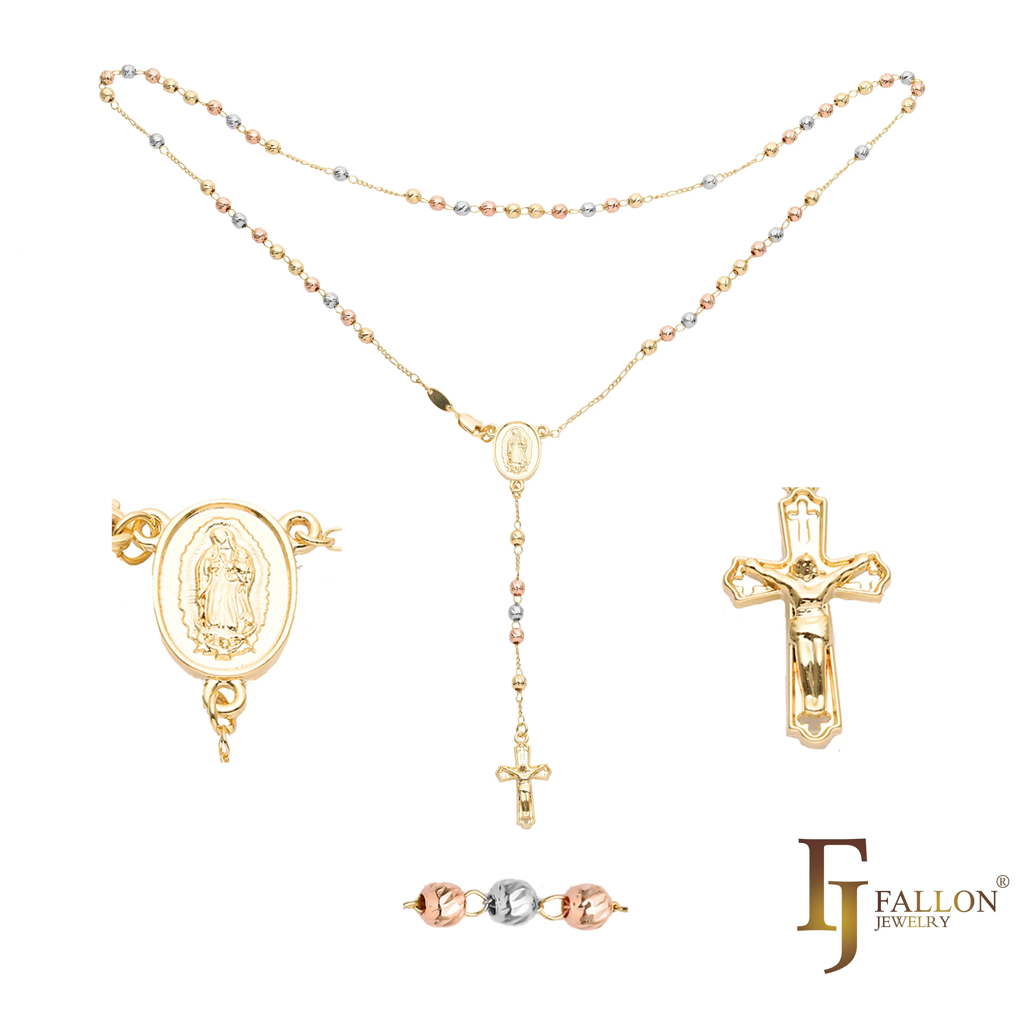 Italian Virgin of Guadalupe Catholic Rosary Necklace plated in 18K Gold, 14K Gold, 14K Gold two tone
