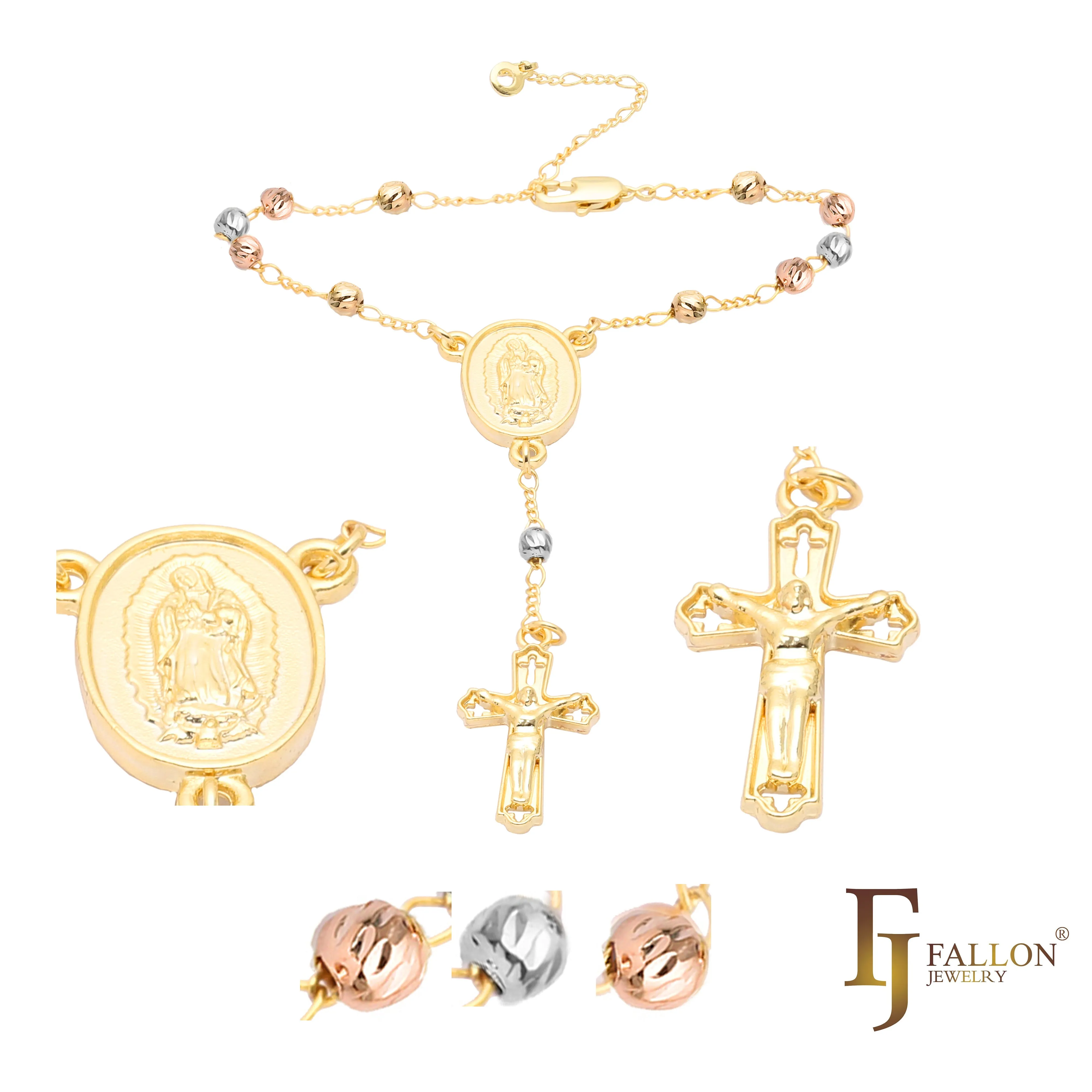 Italian Virgin of Guadalupe Catholic Rosary Necklace plated in 18K Gold, 14K Gold, 14K Gold two tone
