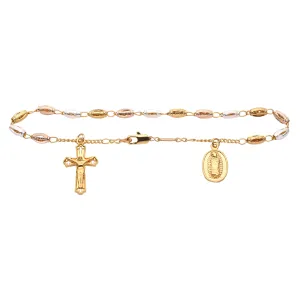 Italian Virgin of Guadalupe Catholic Rosary Necklace plated in 18K Gold, 14K Gold, 14K Gold two tone