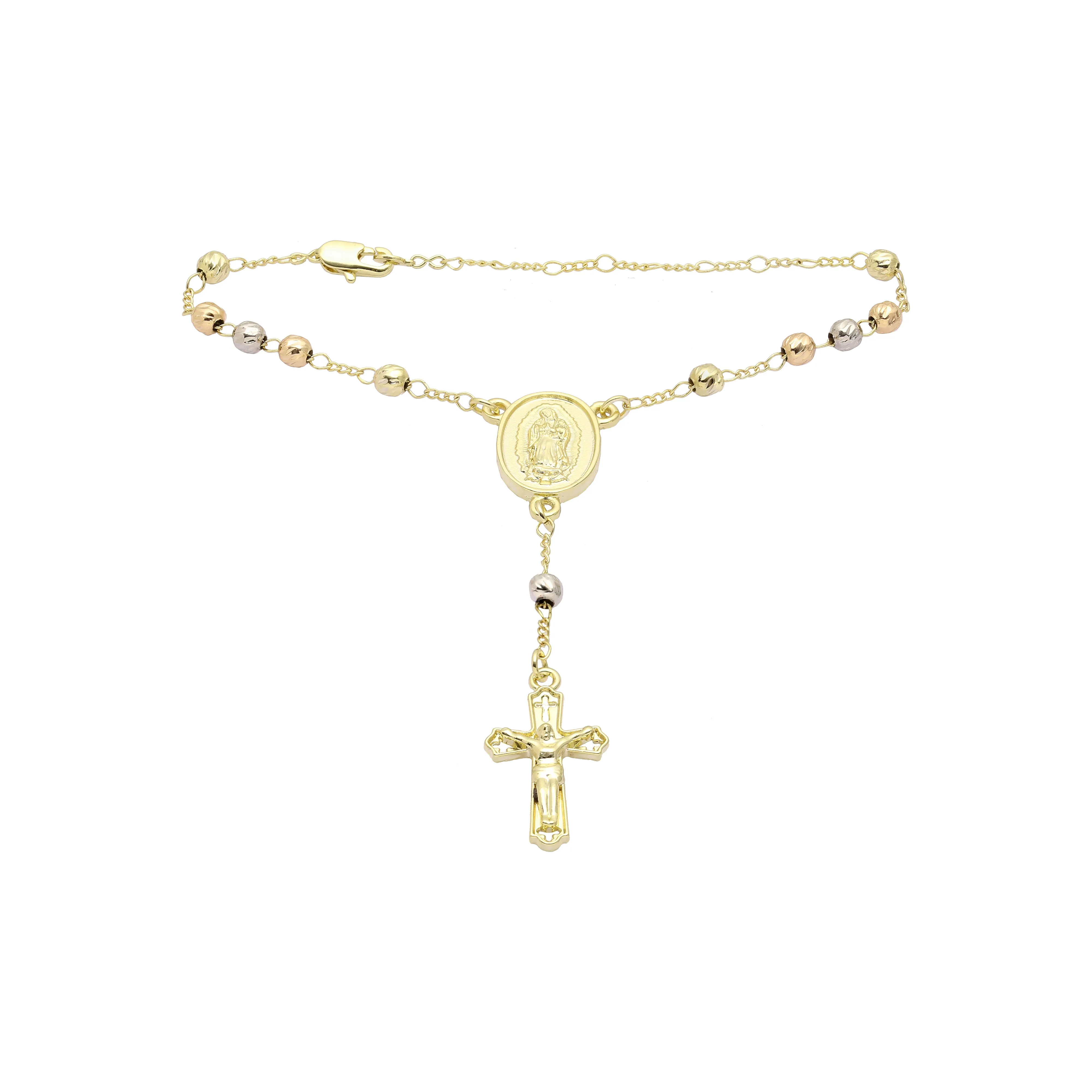 Italian Virgin of Guadalupe Catholic Rosary Necklace plated in 18K Gold, 14K Gold, 14K Gold two tone