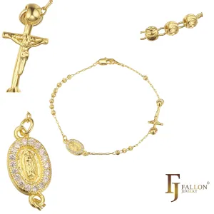 Italian Virgin of Guadalupe Catholic Rosary Necklace plated in White Gold, 14K Gold, 14K Gold two tone