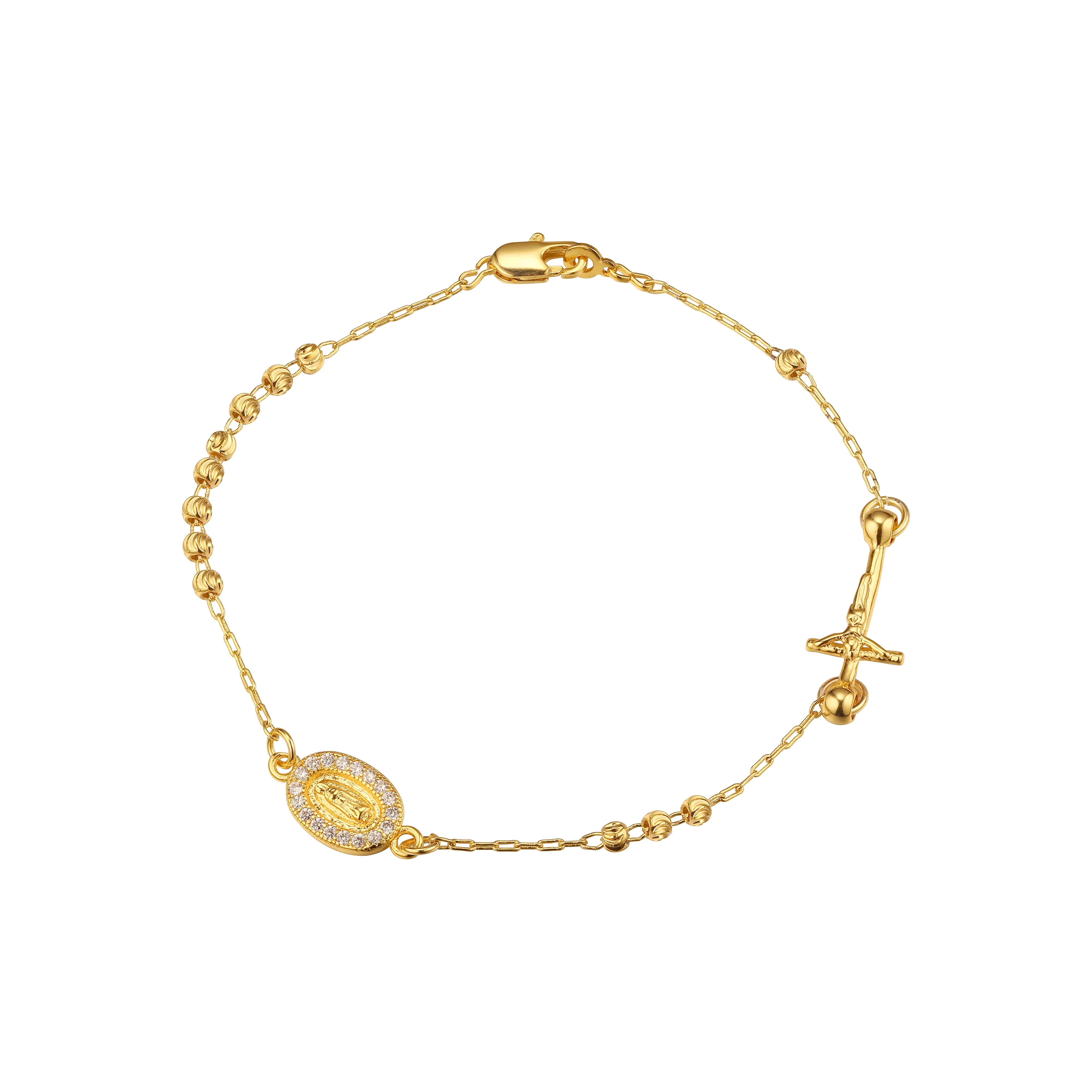 Italian Virgin of Guadalupe Catholic Rosary Necklace plated in White Gold, 14K Gold, 14K Gold two tone