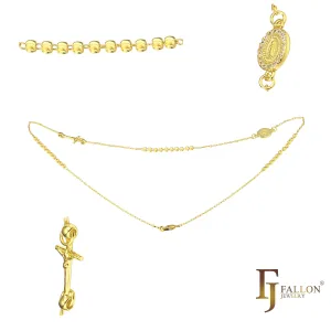 Italian Virgin of Guadalupe Catholic Rosary Necklace plated in White Gold, 14K Gold, 18K Gold