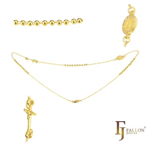 Italian Virgin of Guadalupe Catholic Rosary Necklace plated in White Gold, 14K Gold, 18K Gold