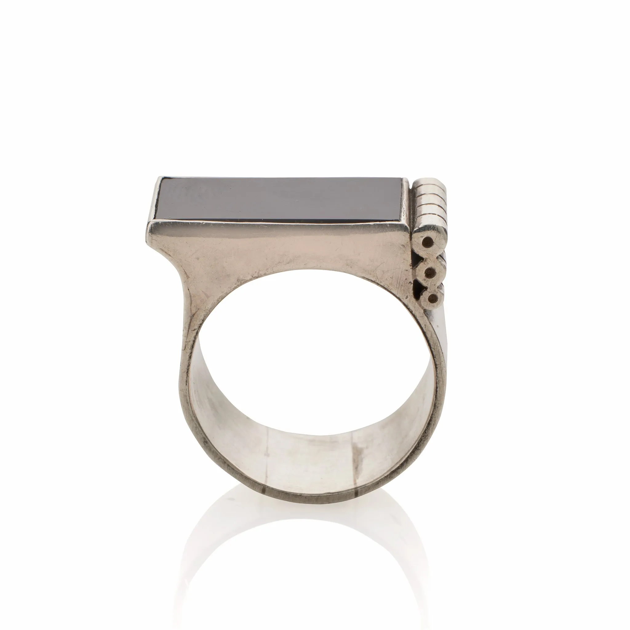 Jean Despr??s Modernist Silver and Onyx "Bijoux Moteurs" Ring