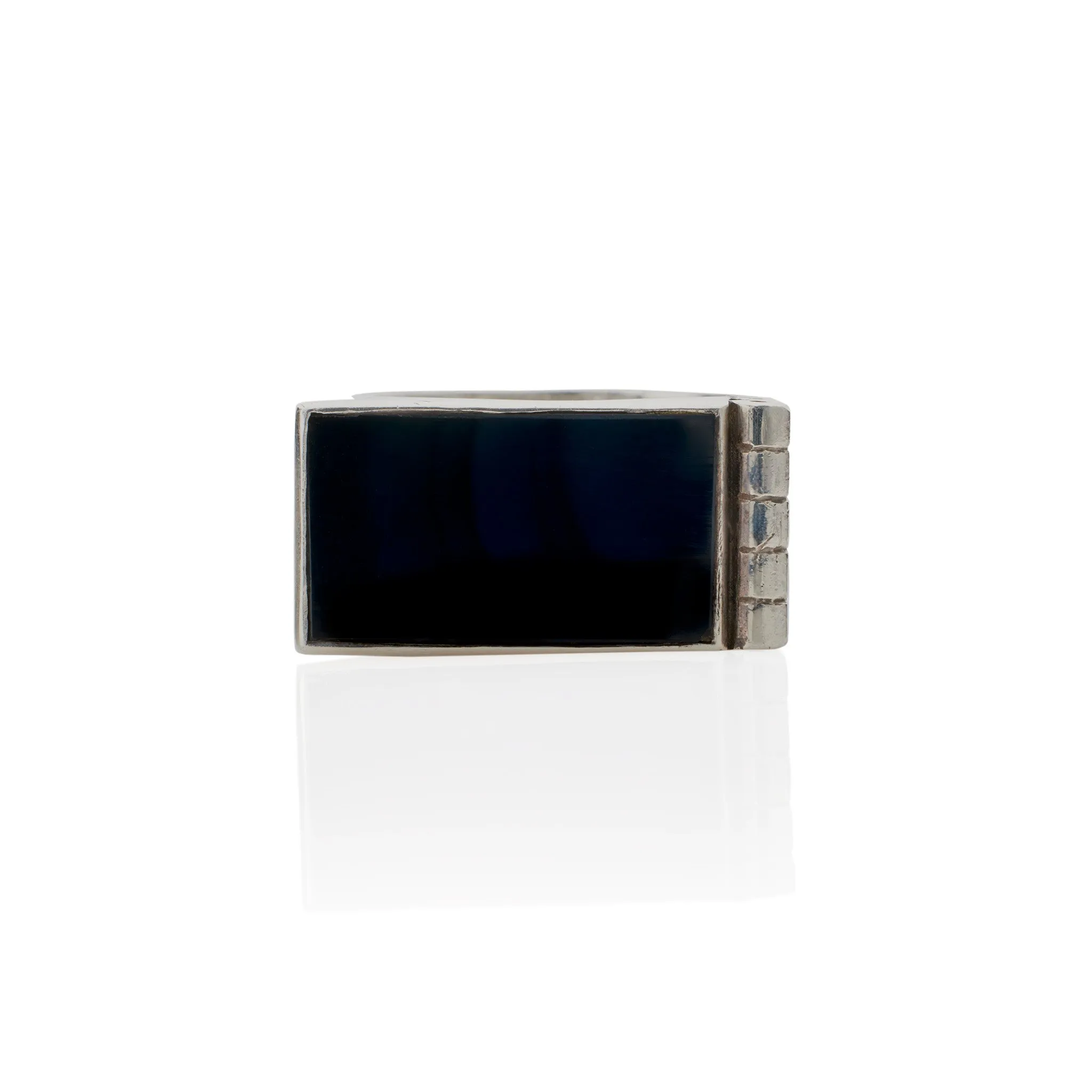 Jean Despr??s Modernist Silver and Onyx "Bijoux Moteurs" Ring