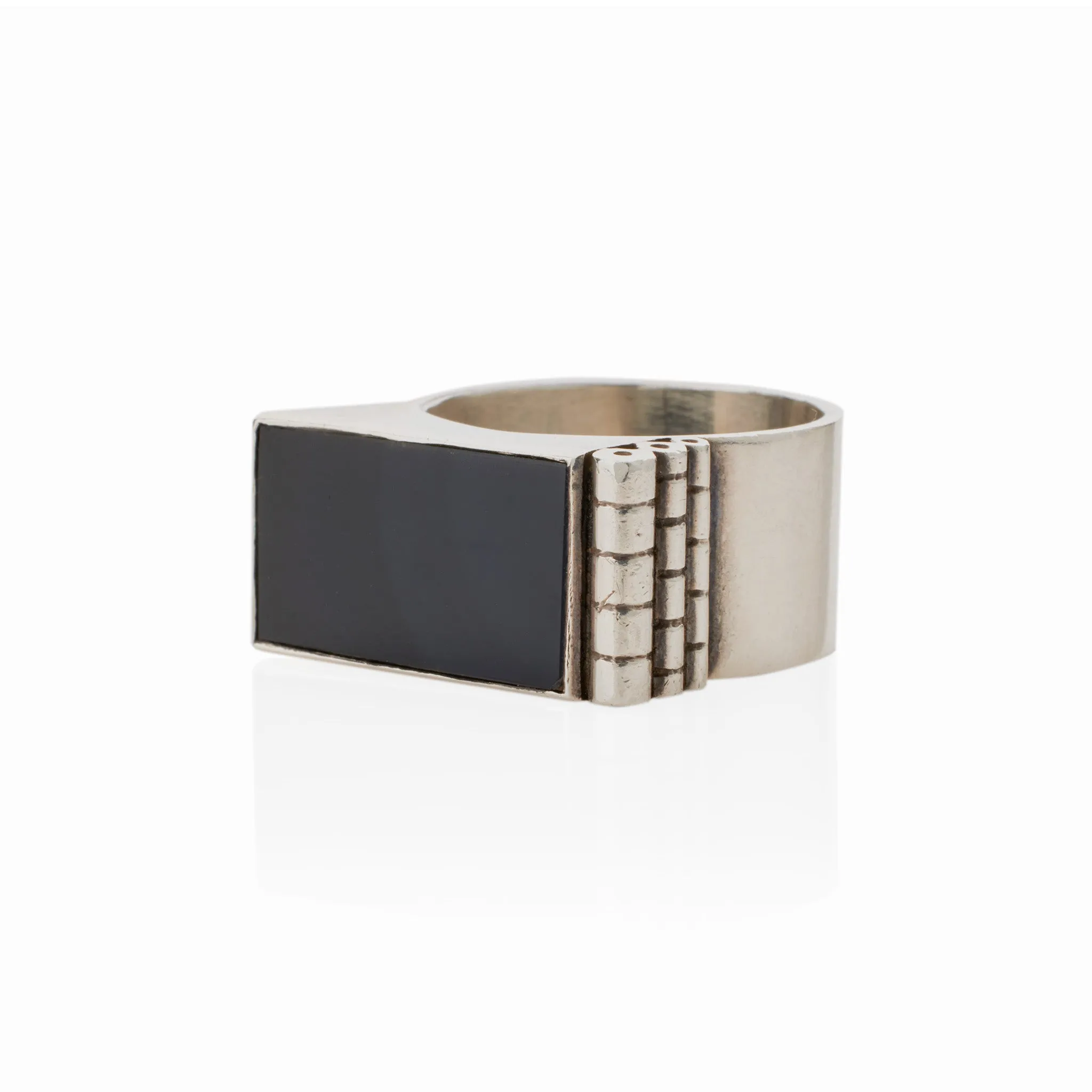 Jean Despr??s Modernist Silver and Onyx "Bijoux Moteurs" Ring