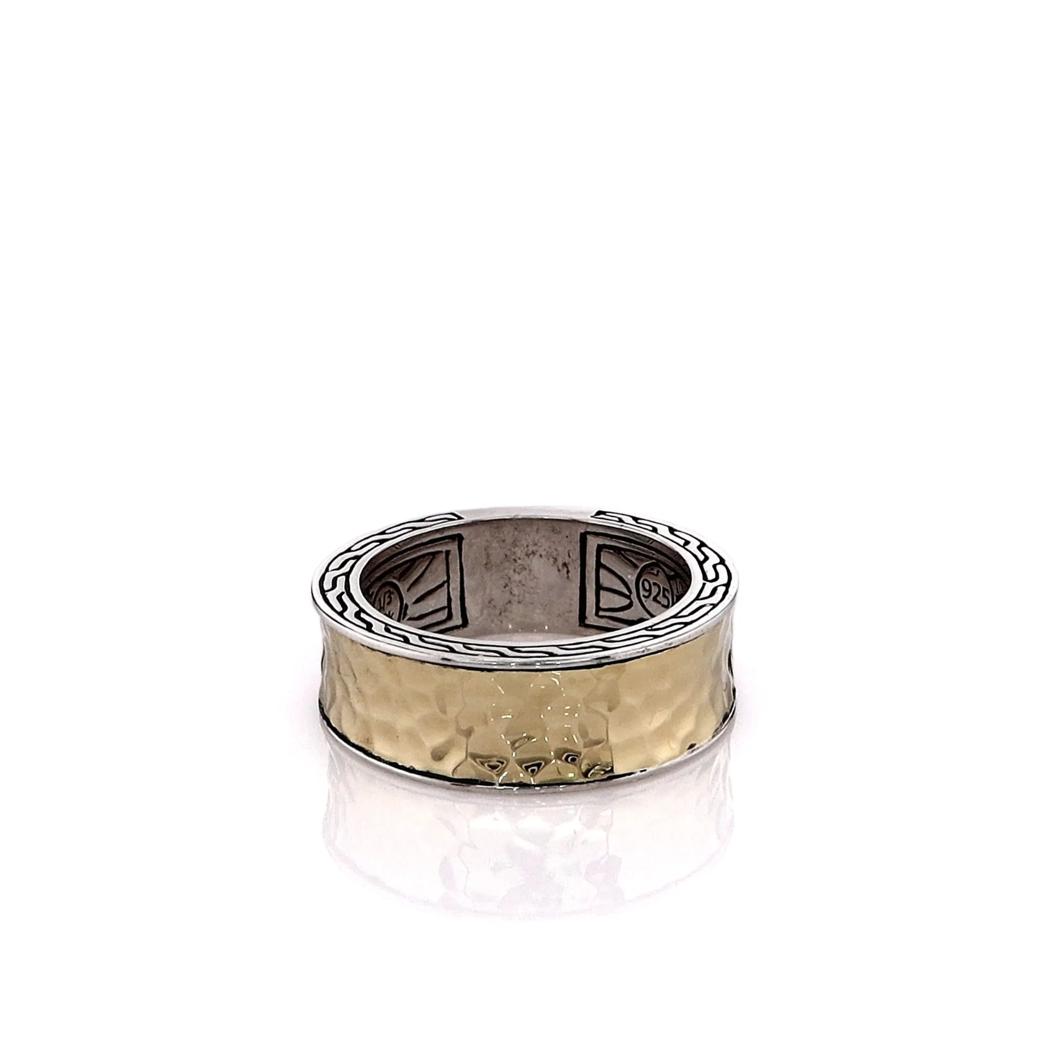 John Hardy Two-Tone Classic Chain Edge Hammered Center Ring