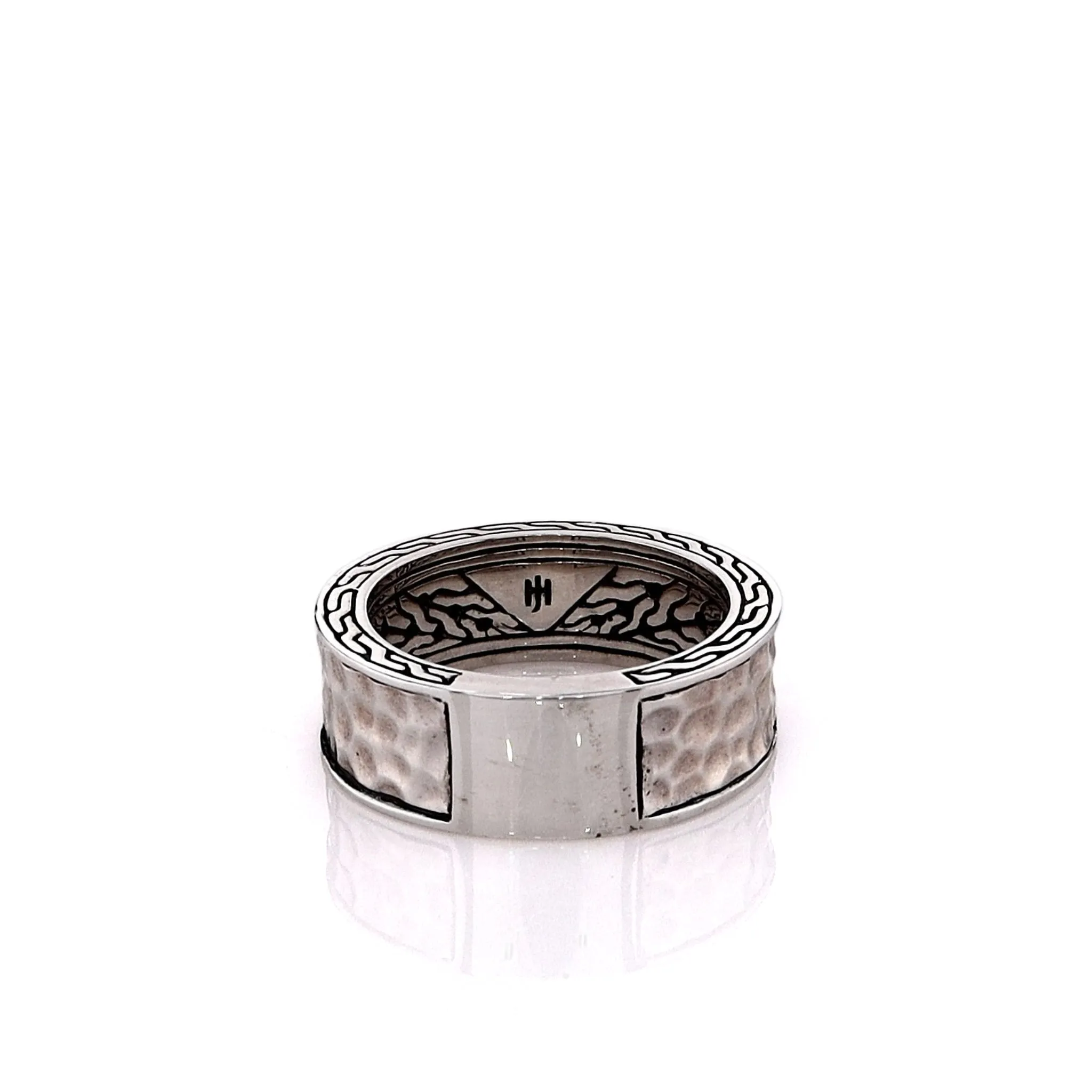 John Hardy Two-Tone Classic Chain Edge Hammered Center Ring