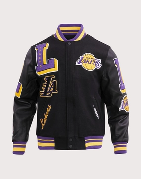 Lace - detailed fashion Pro Standard Los Angeles Lakers Mashup Rib Wool Varsity Jacket Everyday wear