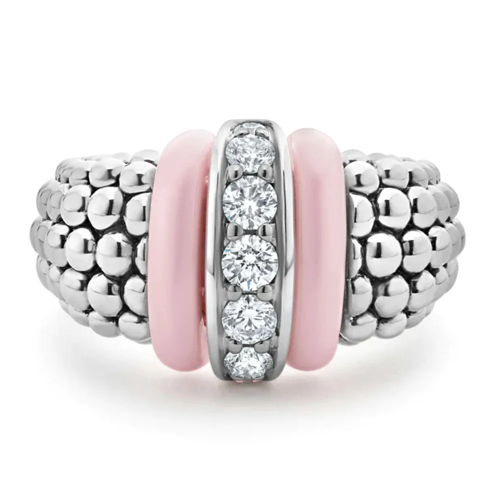 Lagos Pink Caviar Ceramic Caviar Diamond Ring