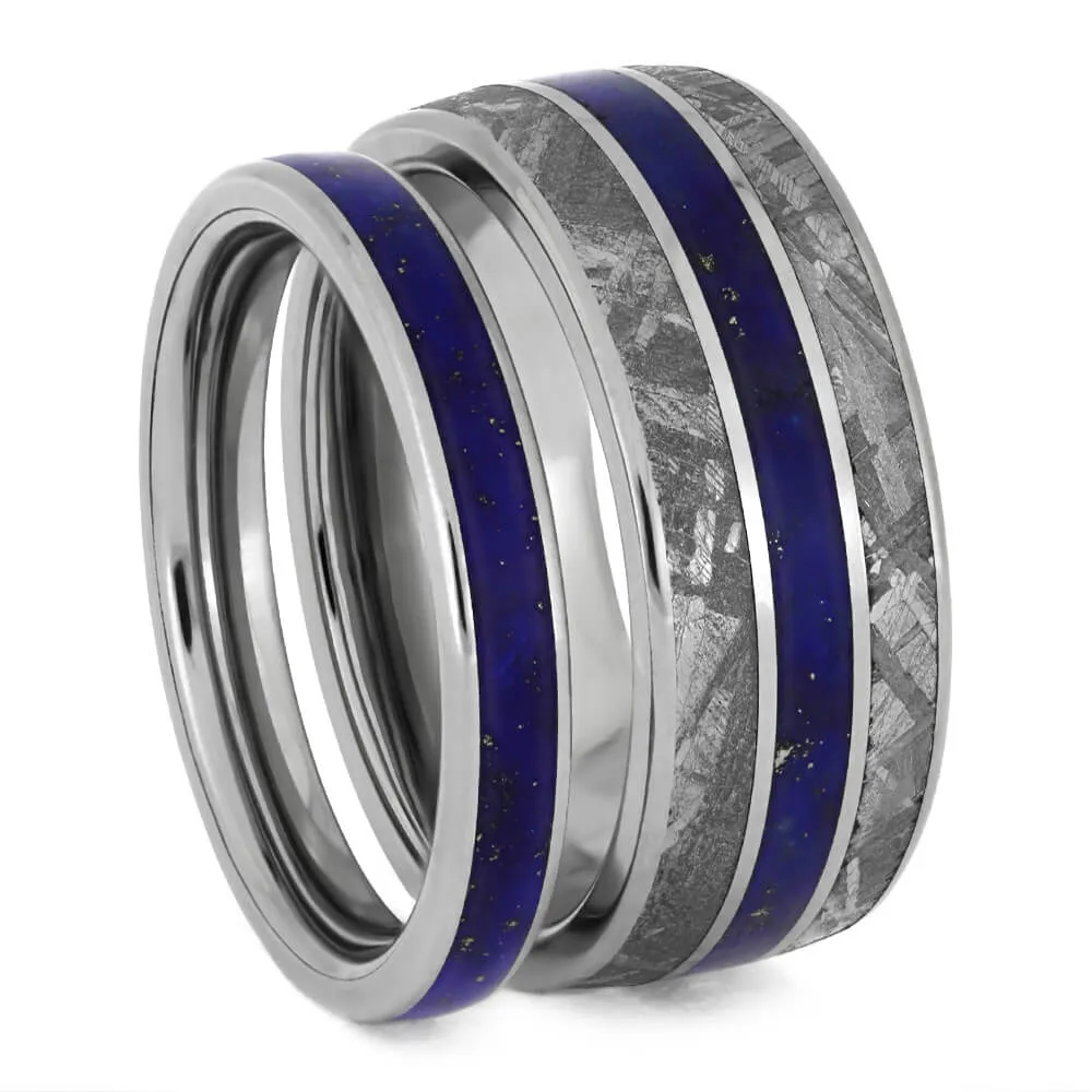 Lapis Lazuli & Meteorite Wedding Band Set