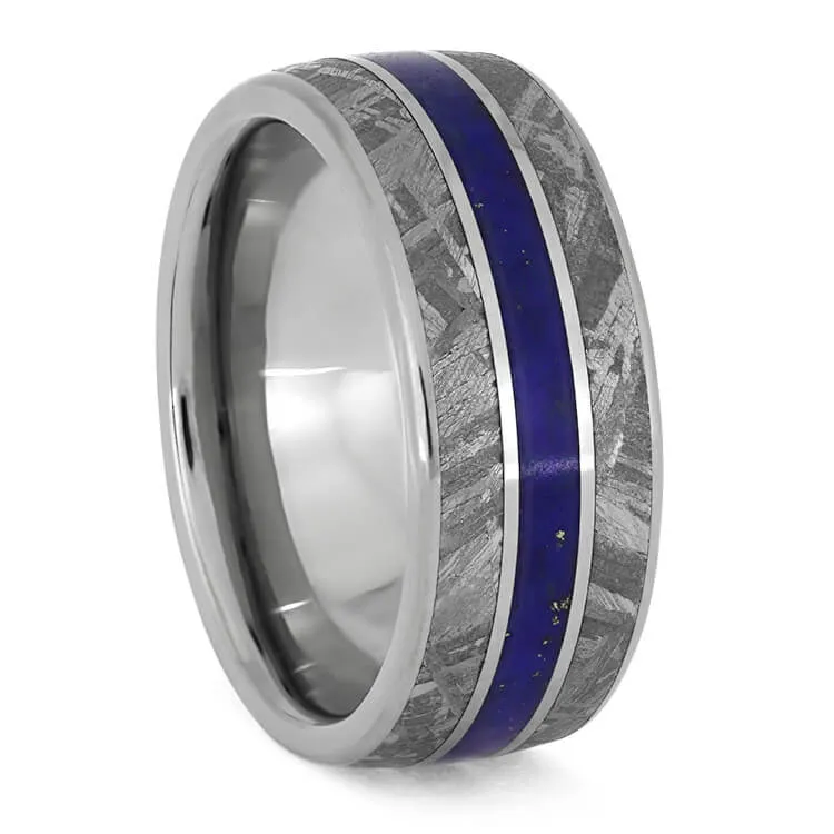Lapis Lazuli & Meteorite Wedding Band Set