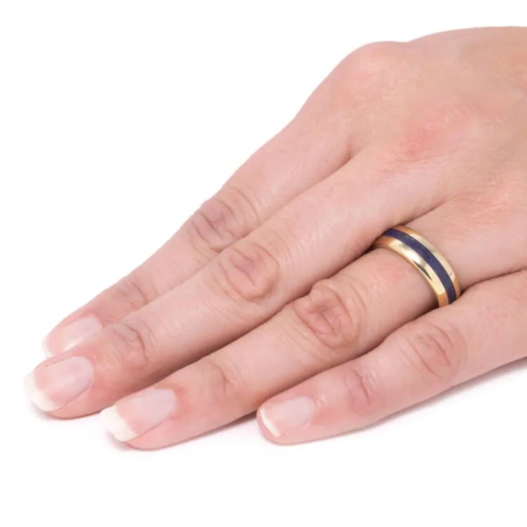 Lapis Lazuli Wedding Band Set, 14k Yellow Gold Matching Rings