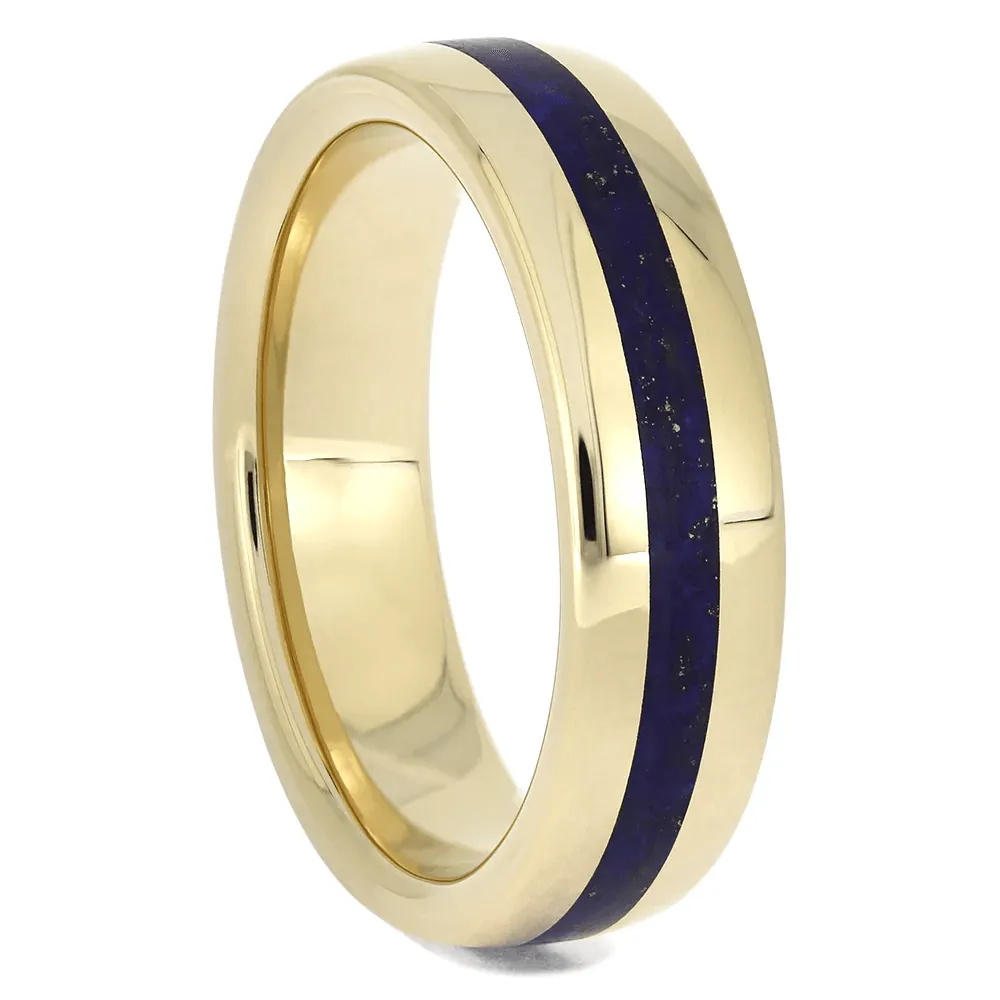 Lapis Lazuli Wedding Band Set, 14k Yellow Gold Matching Rings