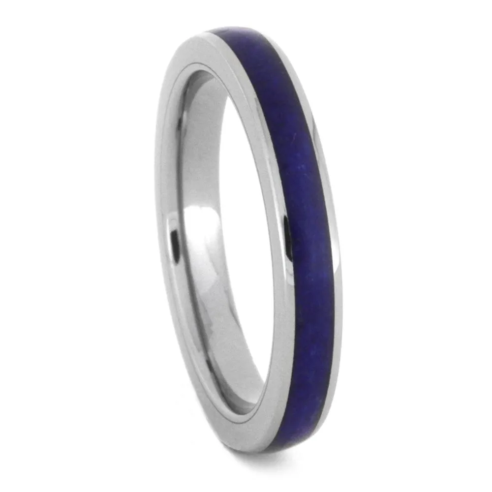 Lapis Lazuli Wedding Band Set, His and Hers Titanium Rings